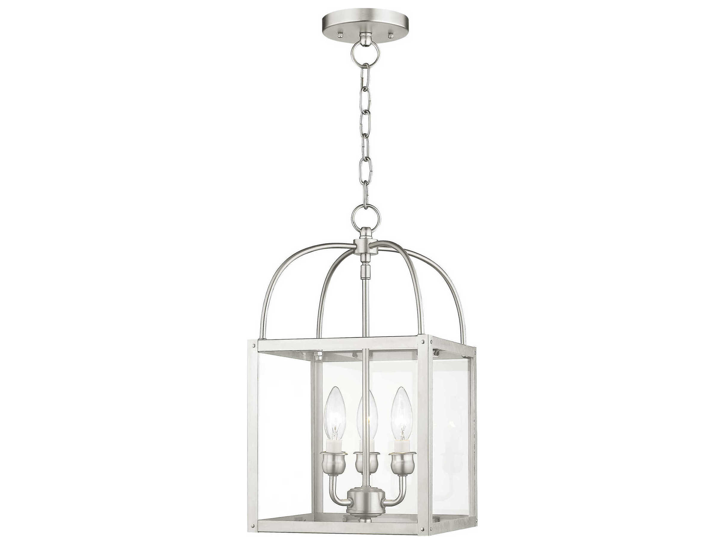 Livex Lighting Milford 3-Light Brushed Nickel Glass Candelabra Lantern Chandelier