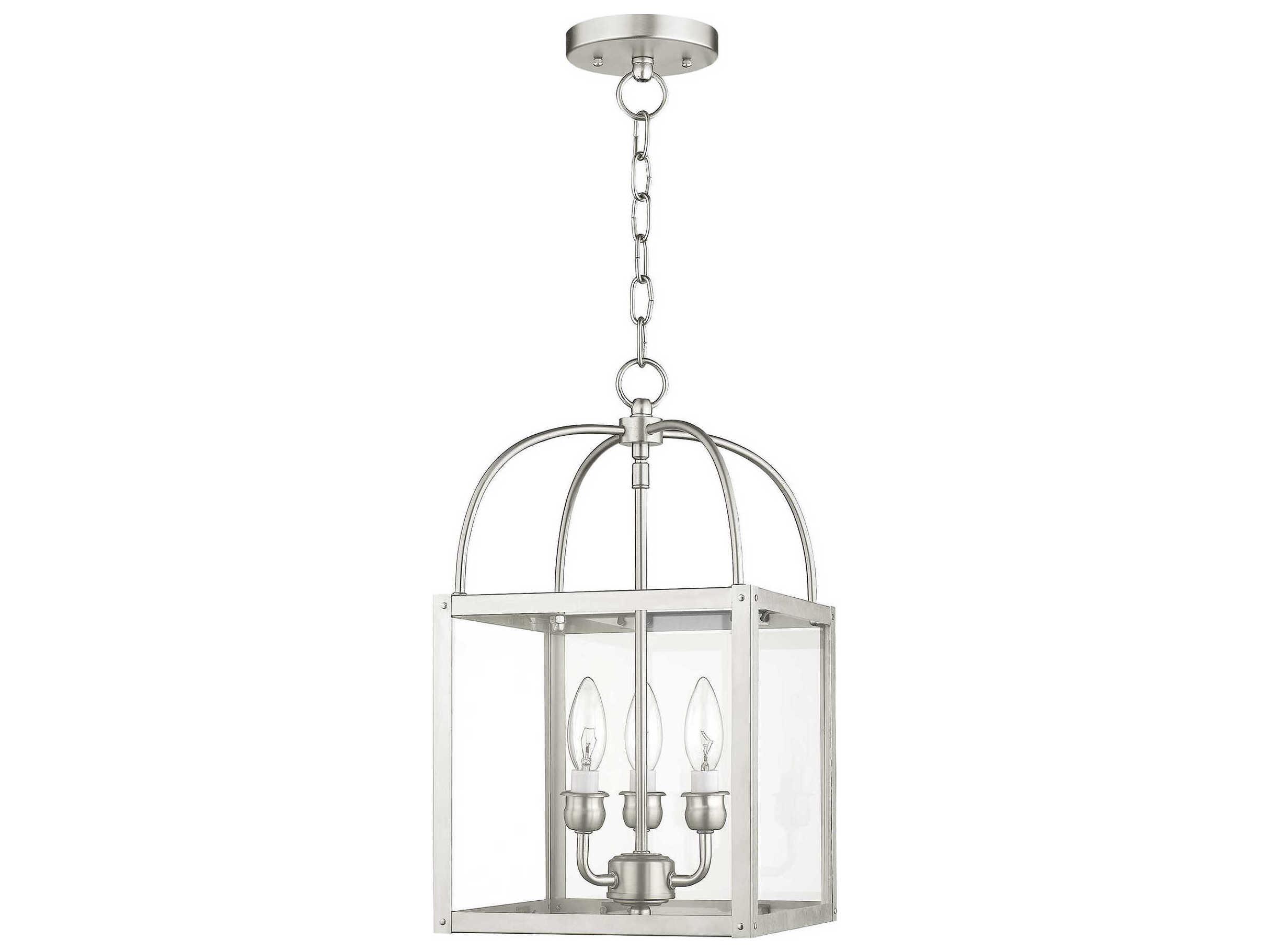 Livex Lighting Milford 3-Light Brushed Nickel Glass Candelabra Lantern Chandelier