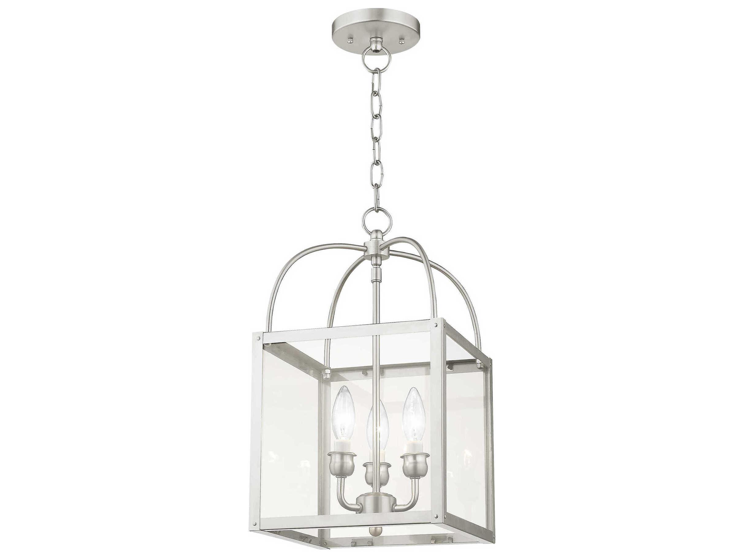 Livex Lighting Milford 3-Light Brushed Nickel Glass Candelabra Lantern Chandelier