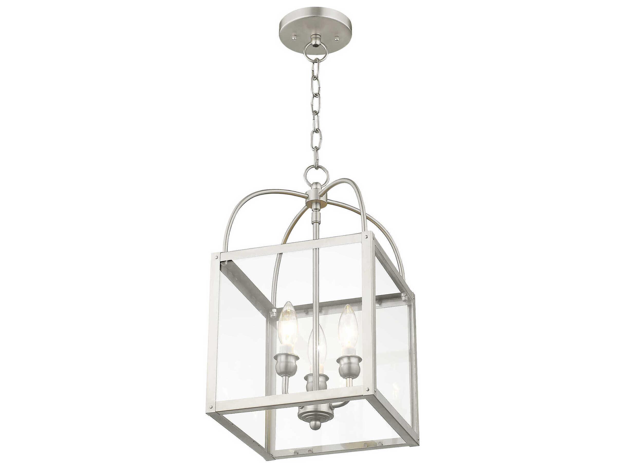 Livex Lighting Milford 3-Light Brushed Nickel Glass Candelabra Lantern Chandelier