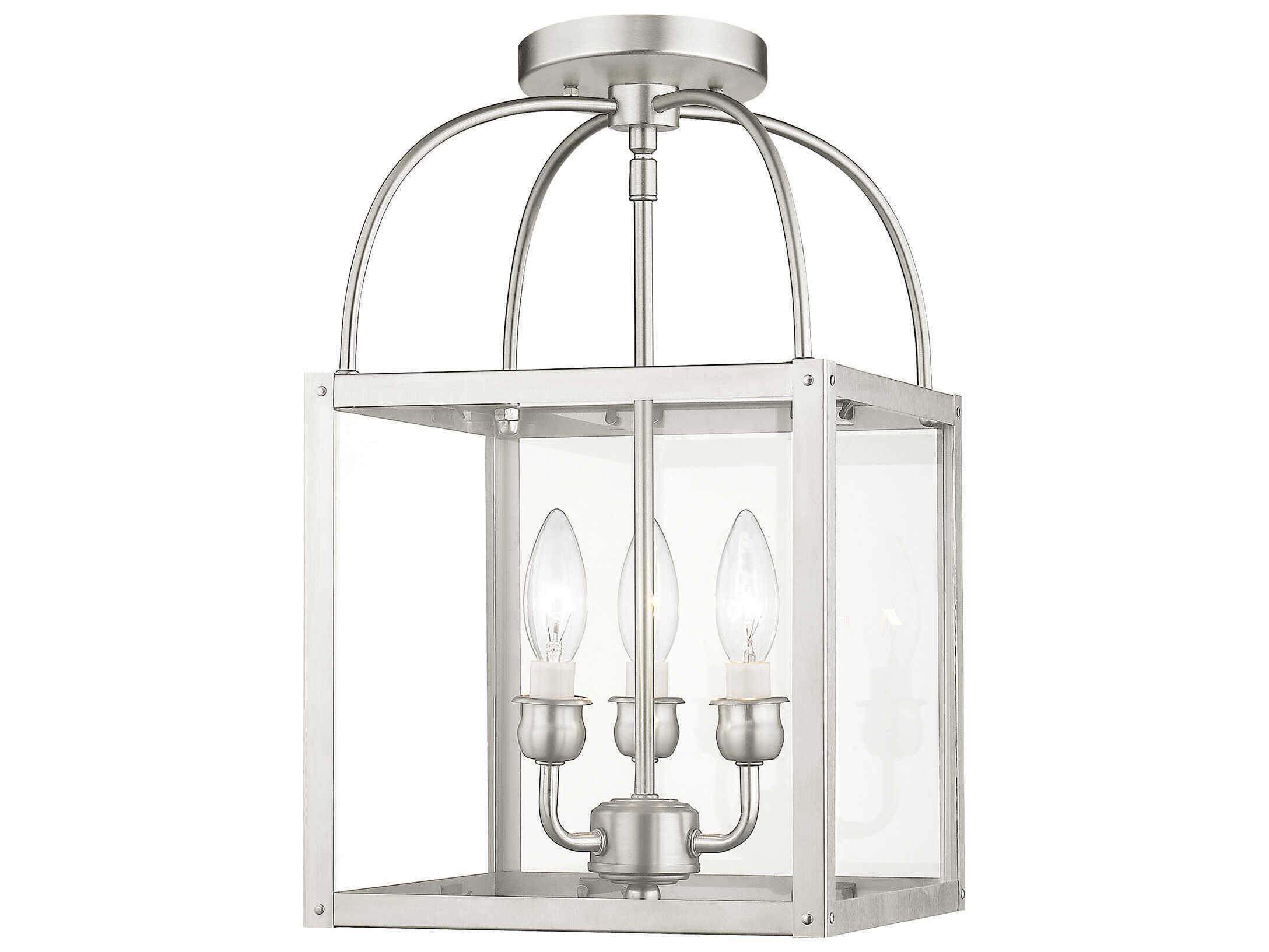 Livex Lighting Milford 3-Light Brushed Nickel Glass Candelabra Lantern Chandelier