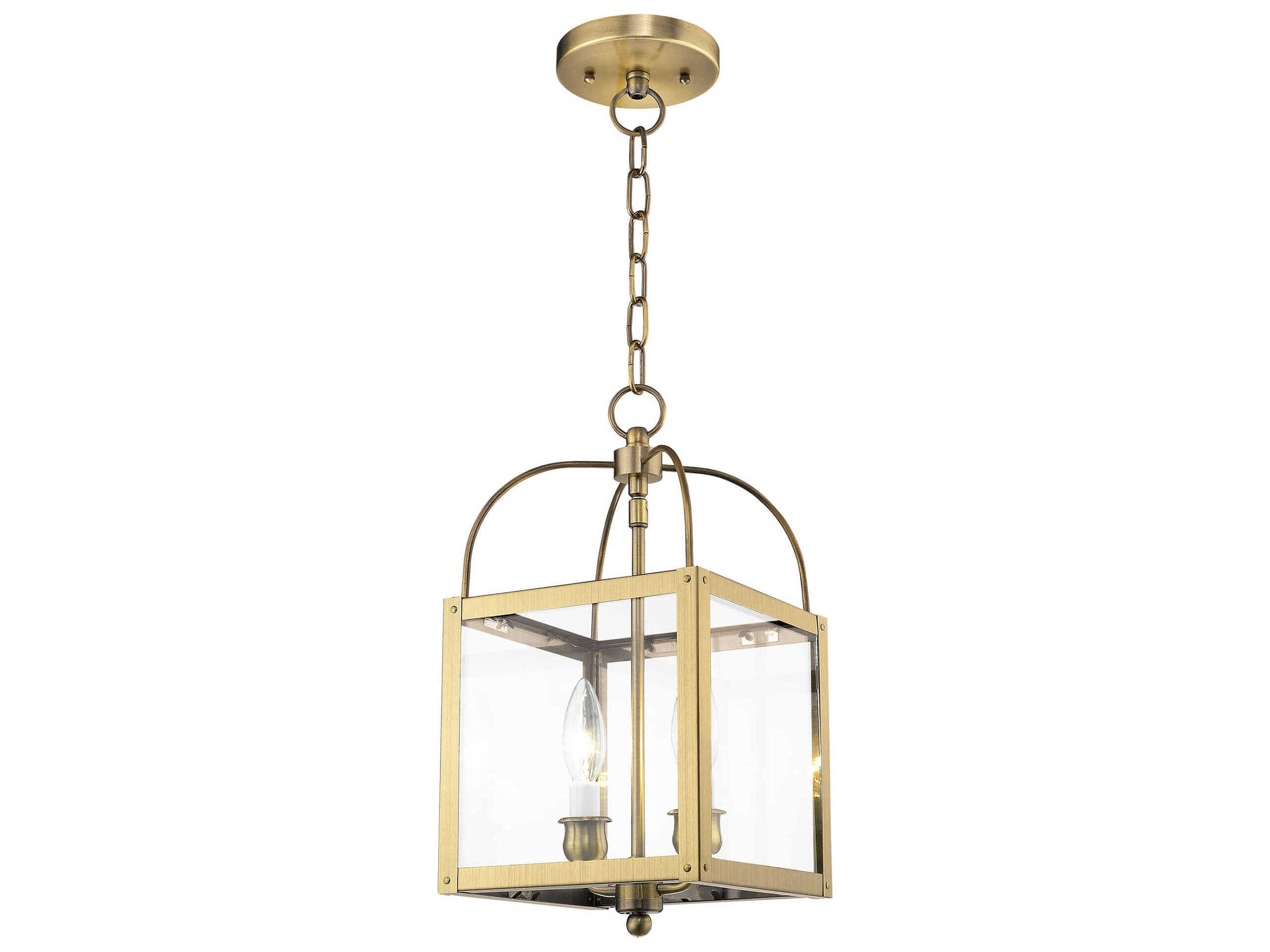Livex Lighting Milford 2-Light Antique Brass Glass Lantern Semi Flush Mount