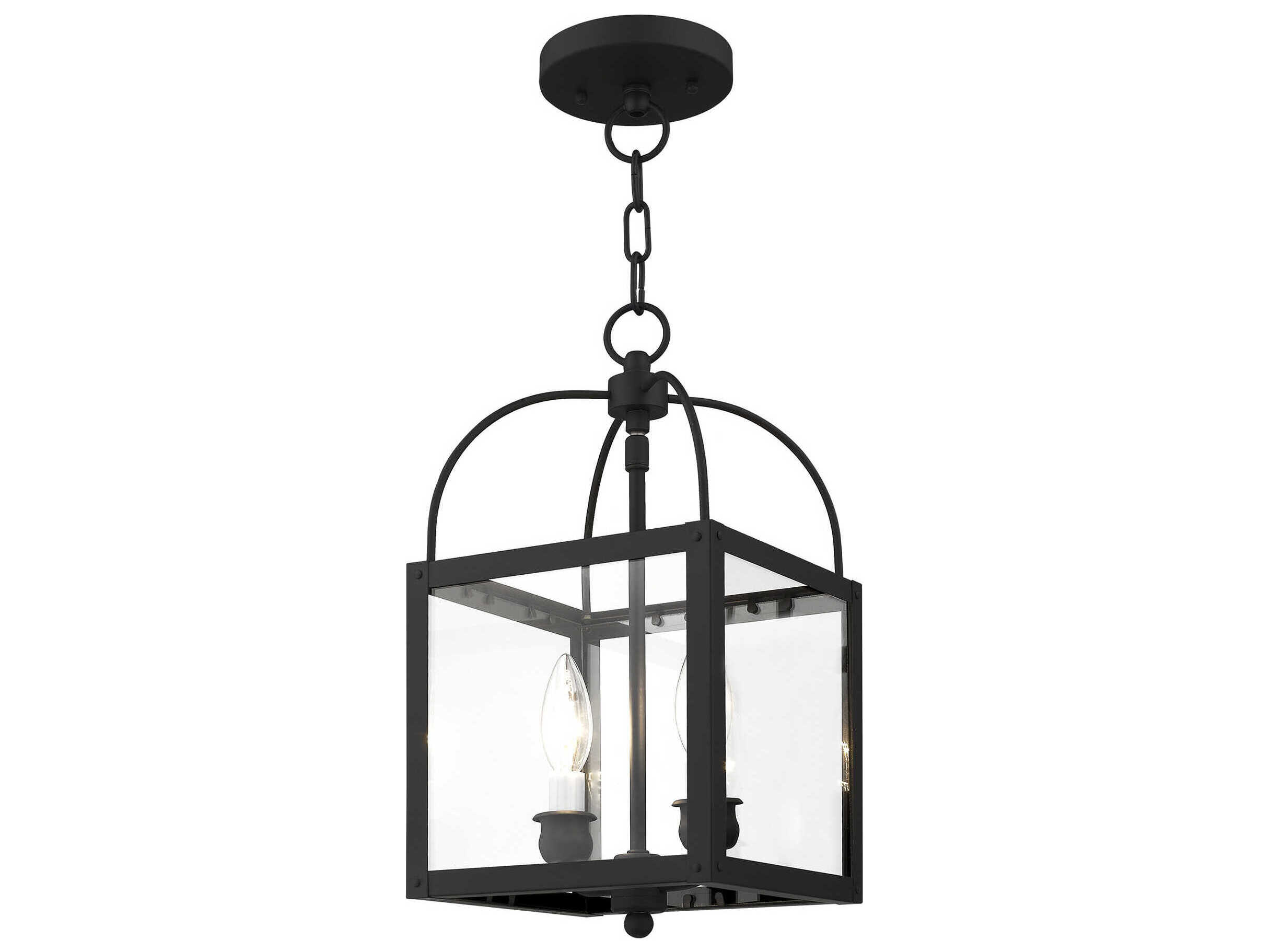 Livex Lighting Milford 2-Light Black Glass Lantern Mini Pendant