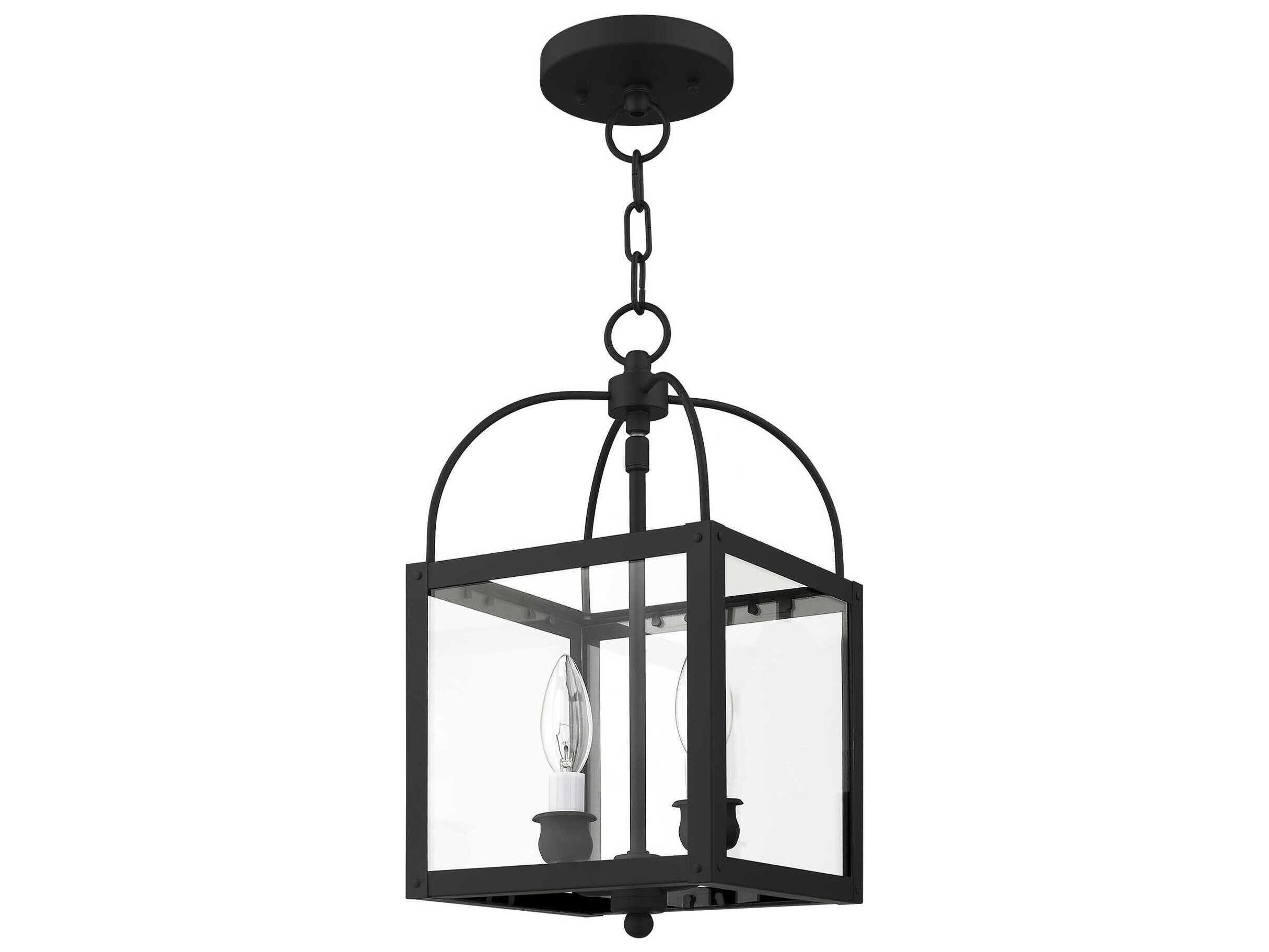 Livex Lighting Milford 2-Light Black Glass Lantern Mini Pendant