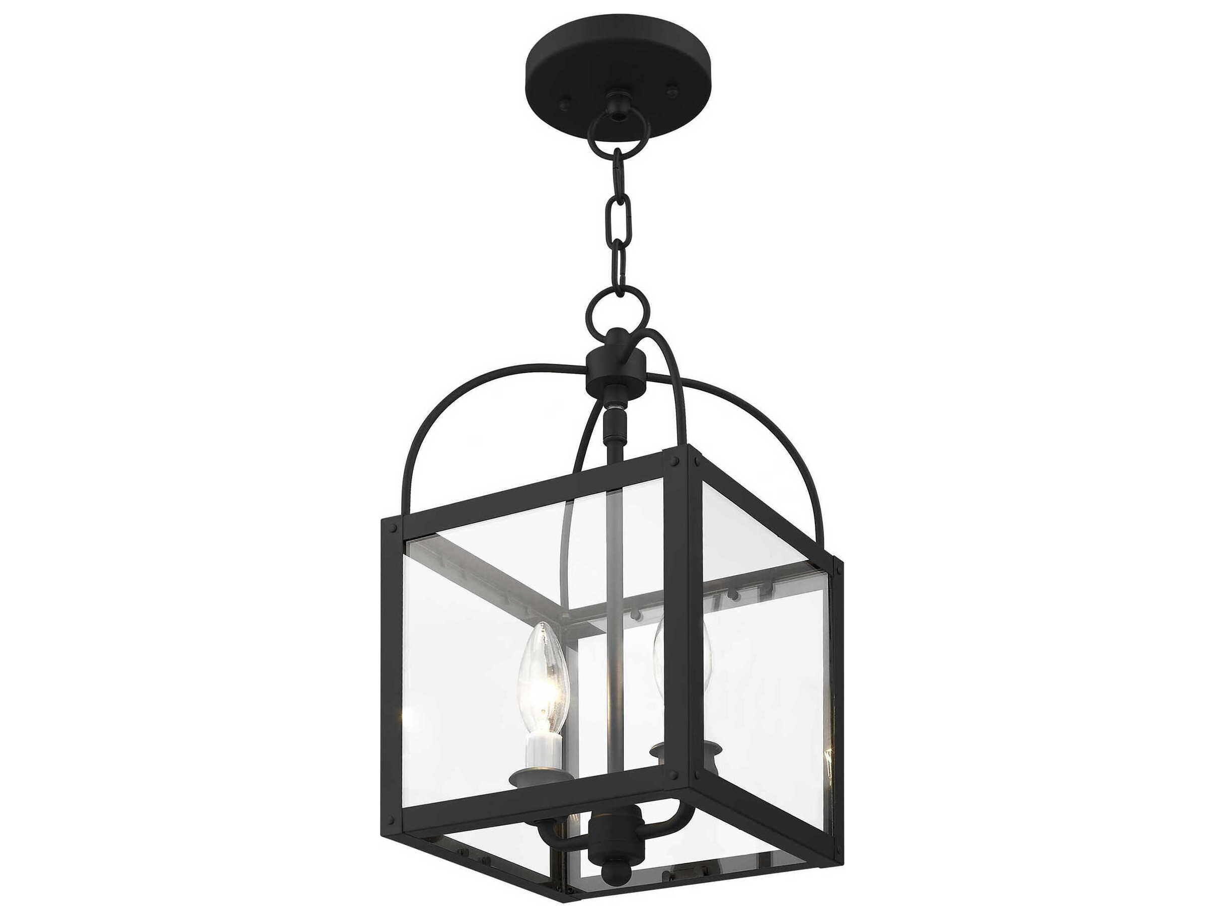 Livex Lighting Milford 2-Light Black Glass Lantern Mini Pendant