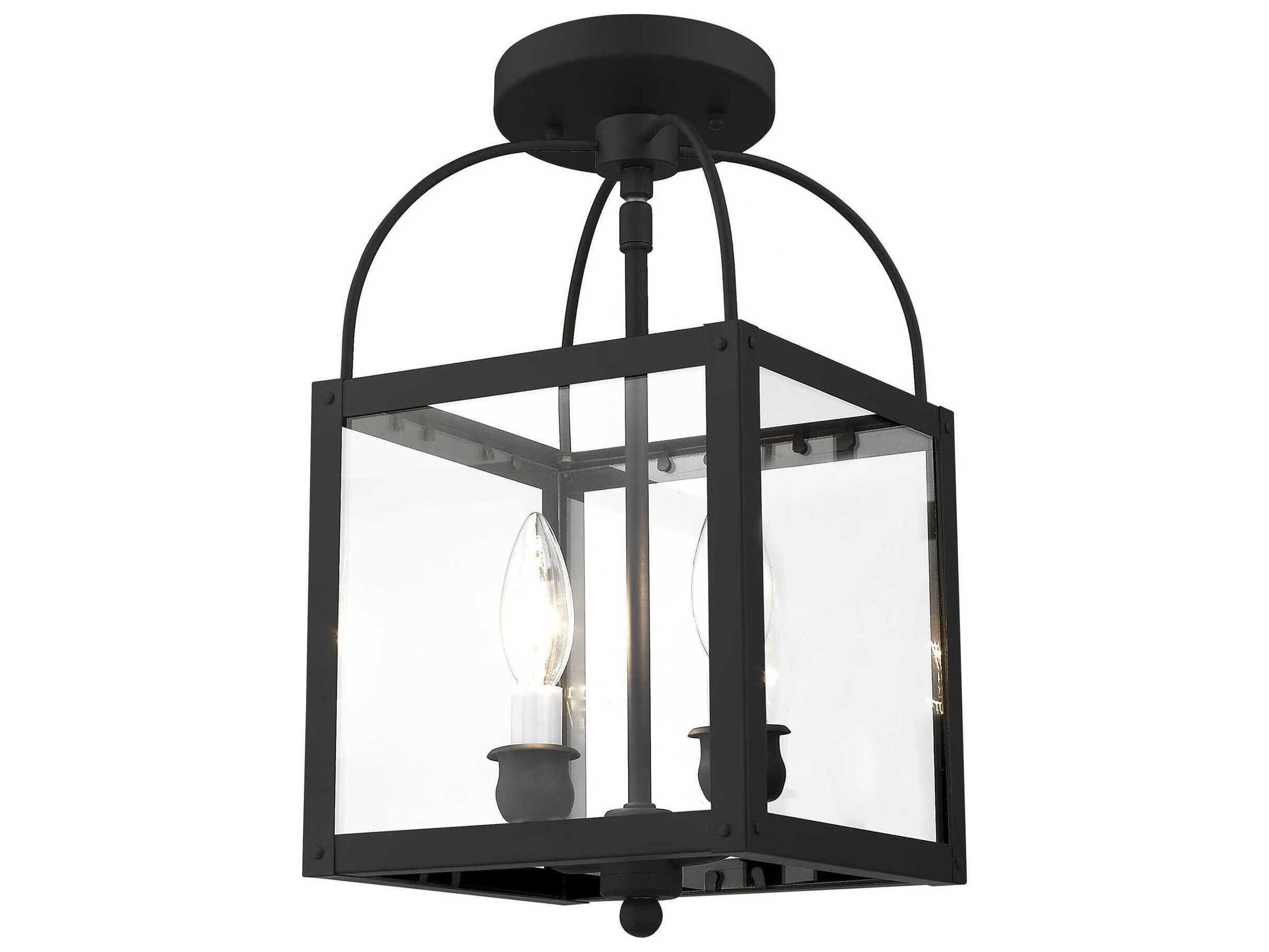 Livex Lighting Milford 2-Light Black Glass Lantern Mini Pendant