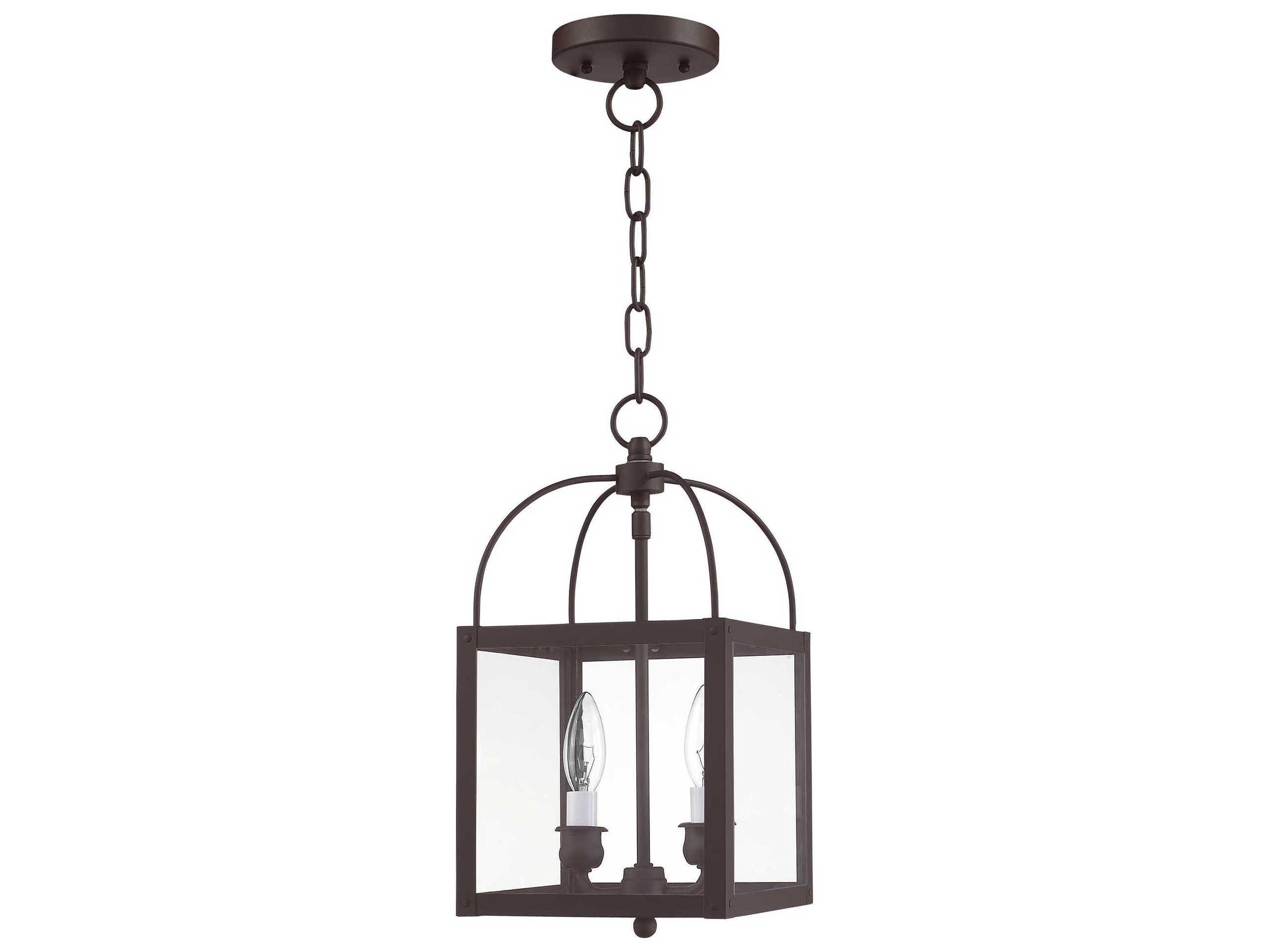 Livex Lighting Milford 2-Light Bronze Glass Lantern Semi Flush Mount