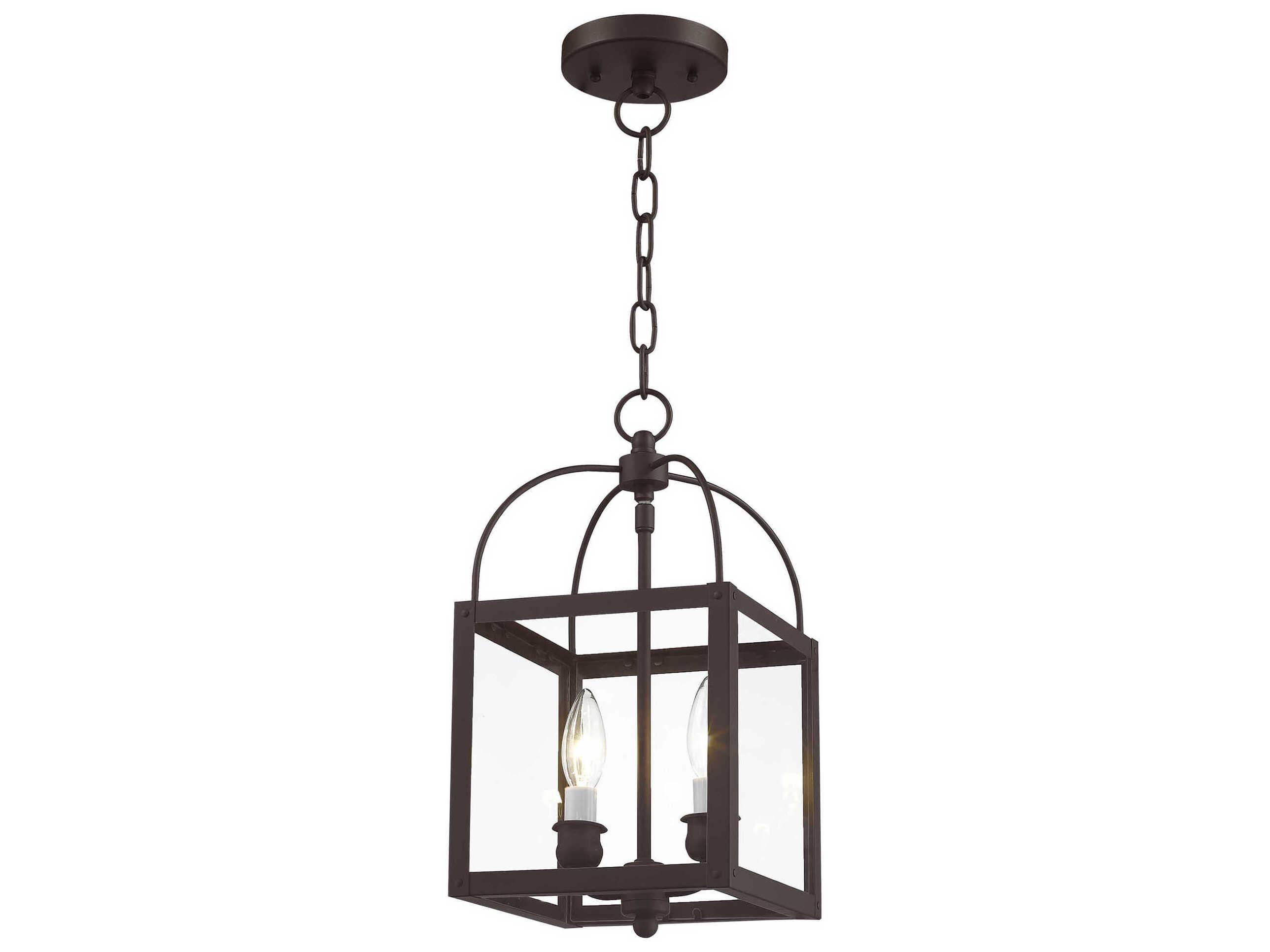 Livex Lighting Milford 2-Light Bronze Glass Lantern Semi Flush Mount