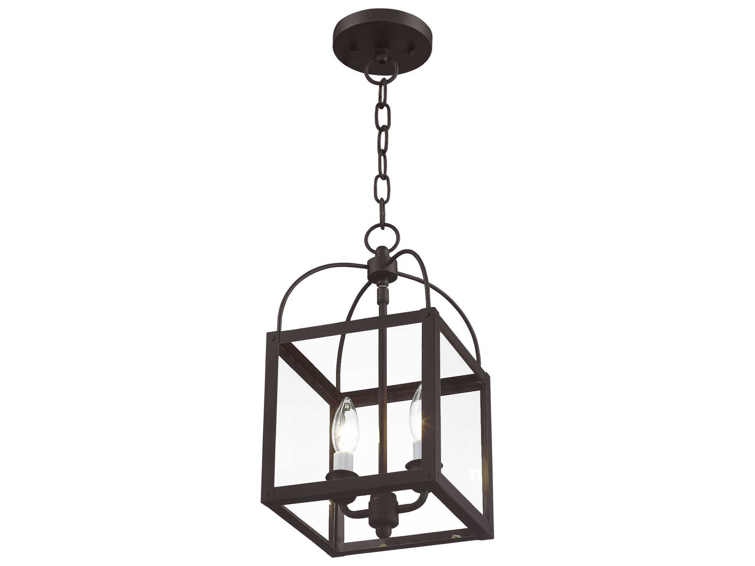 Livex Lighting Milford 2-Light Bronze Glass Lantern Semi Flush Mount