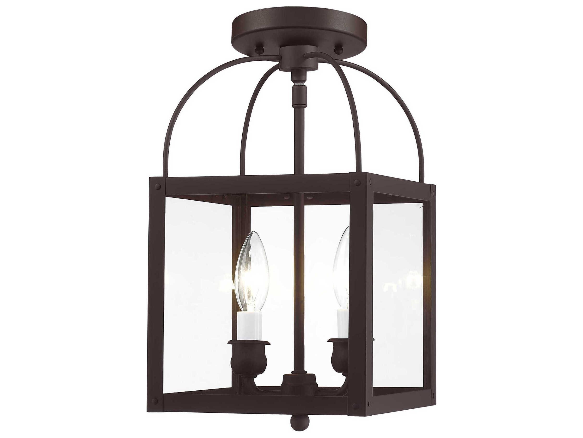 Livex Lighting Milford 2-Light Bronze Glass Lantern Semi Flush Mount
