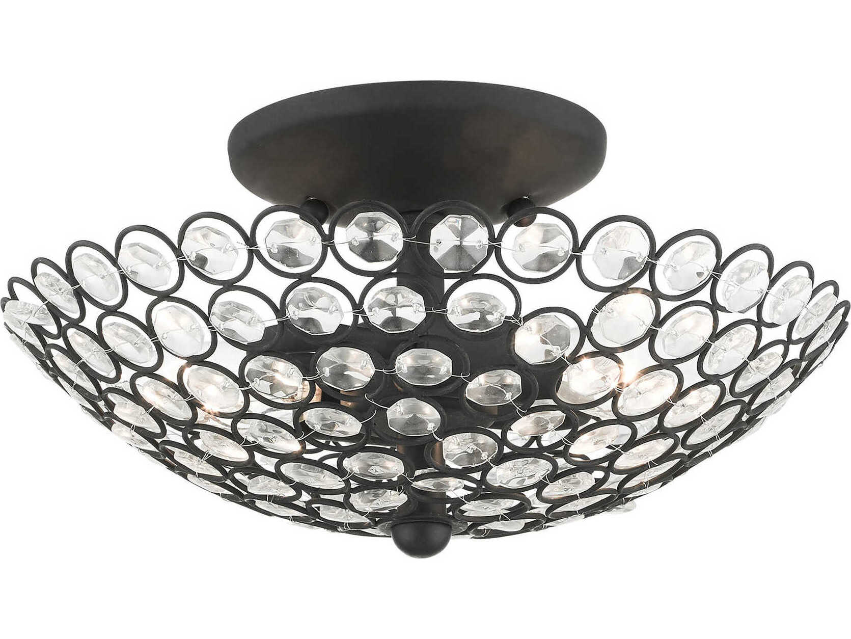 Livex Lighting Cassandra 2-Light Black Crystal Bowl Semi Flush Mount