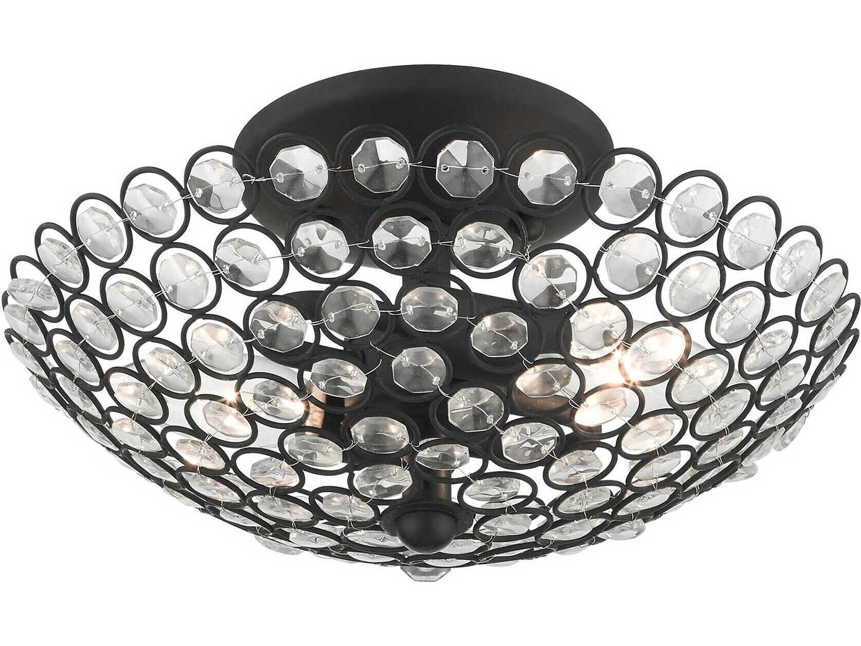 Livex Lighting Cassandra 2-Light Black Crystal Bowl Semi Flush Mount