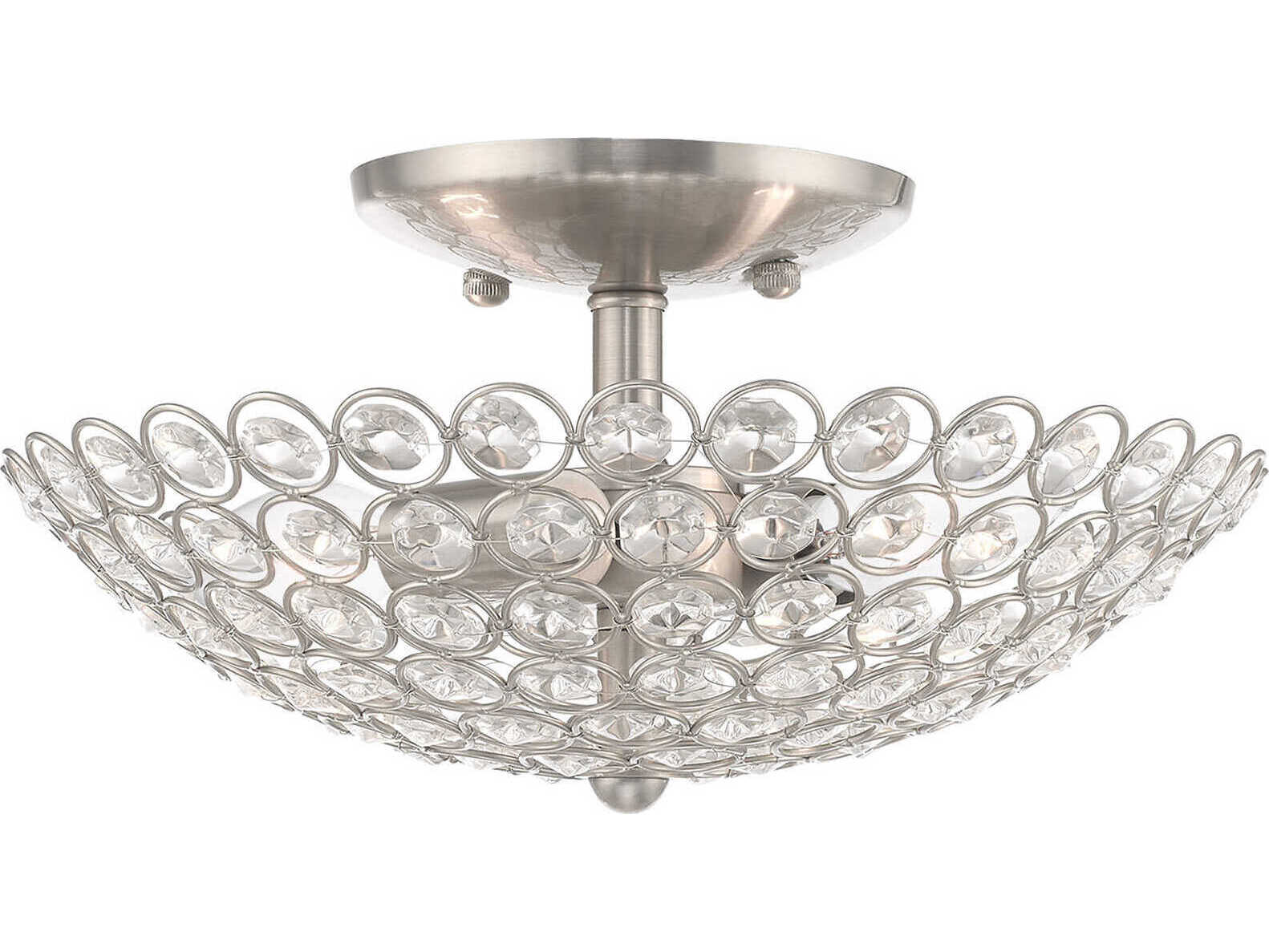 Livex Lighting Cassandra 2-Light Brushed Nickel Clear Crystal Bowl Semi Flush Mount