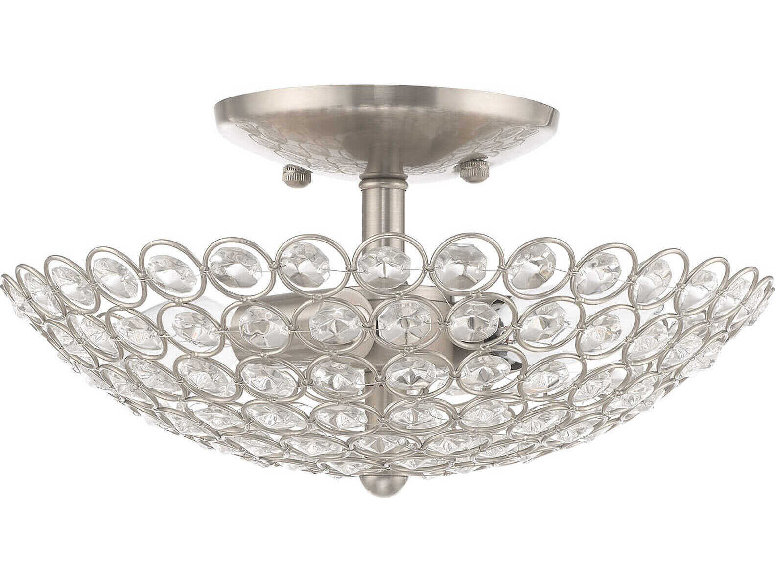 Livex Lighting Cassandra 2-Light Brushed Nickel Clear Crystal Bowl Semi Flush Mount