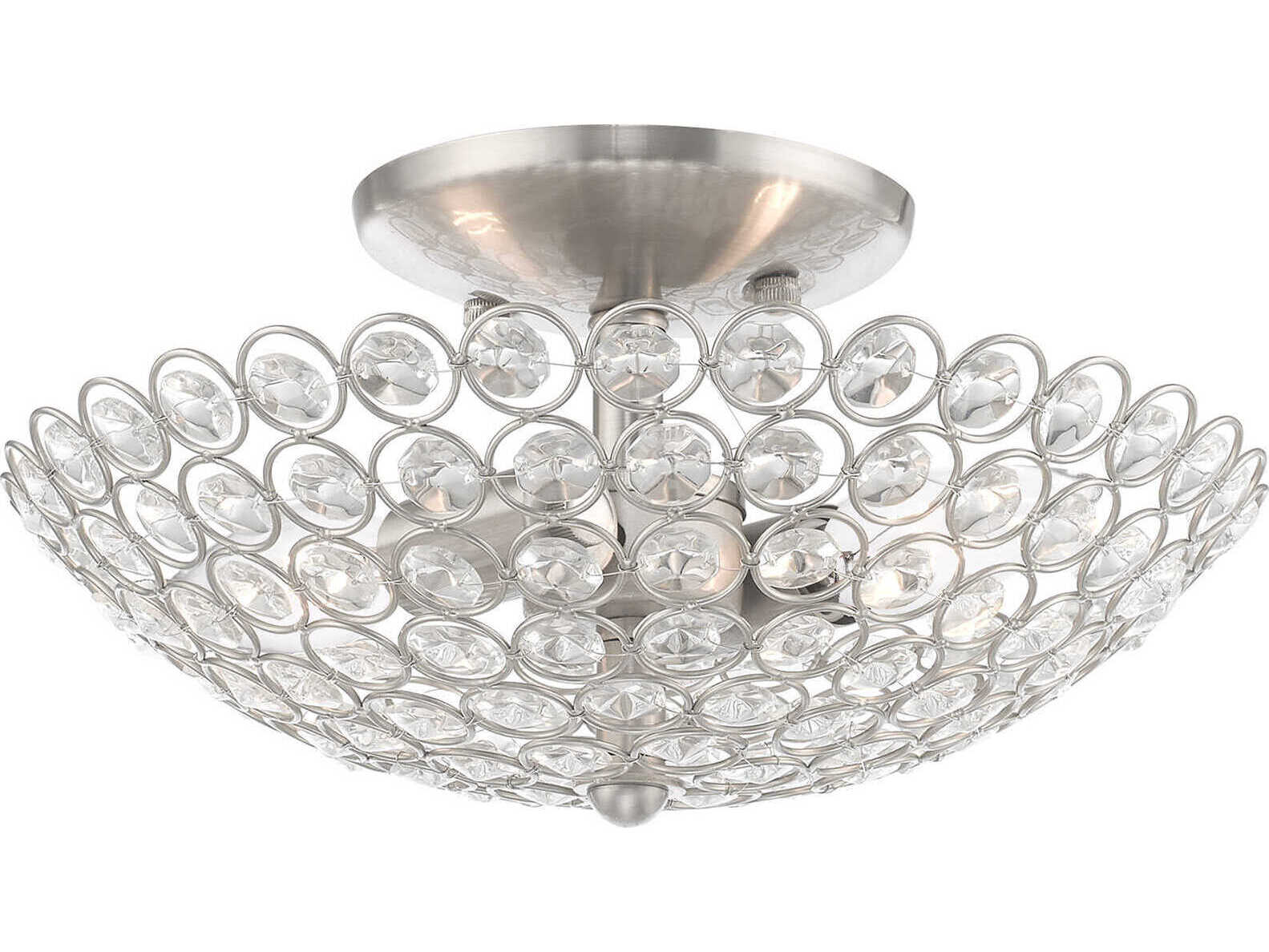 Livex Lighting Cassandra 2-Light Brushed Nickel Clear Crystal Bowl Semi Flush Mount