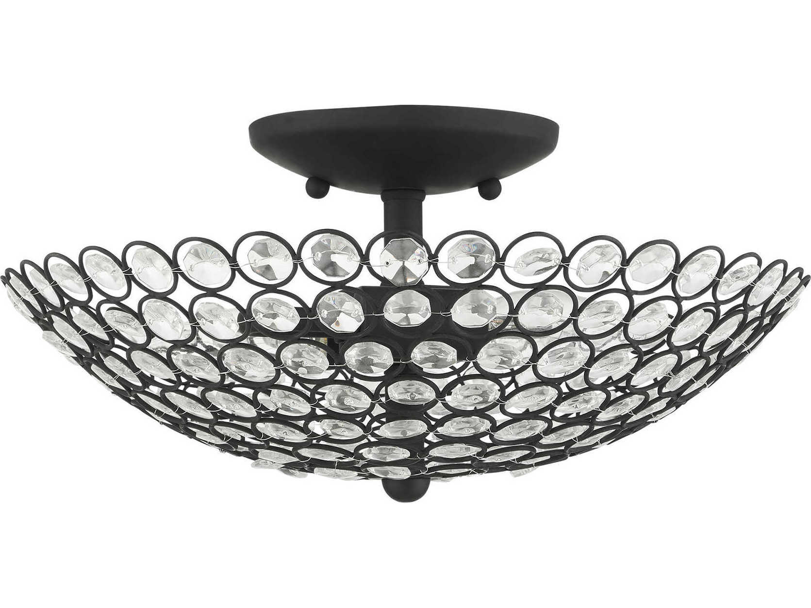 Livex Lighting Cassandra 2-Light Black Clear Crystal Bowl Semi Flush Mount