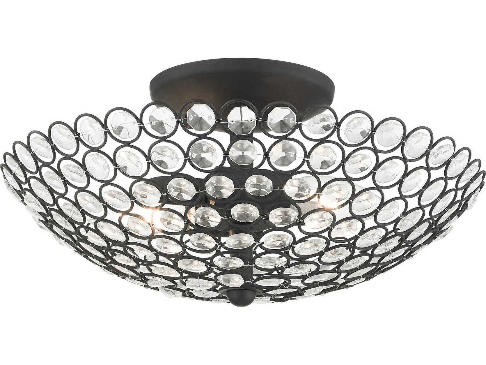 Livex Lighting Cassandra 2-Light Black Clear Crystal Bowl Semi Flush Mount