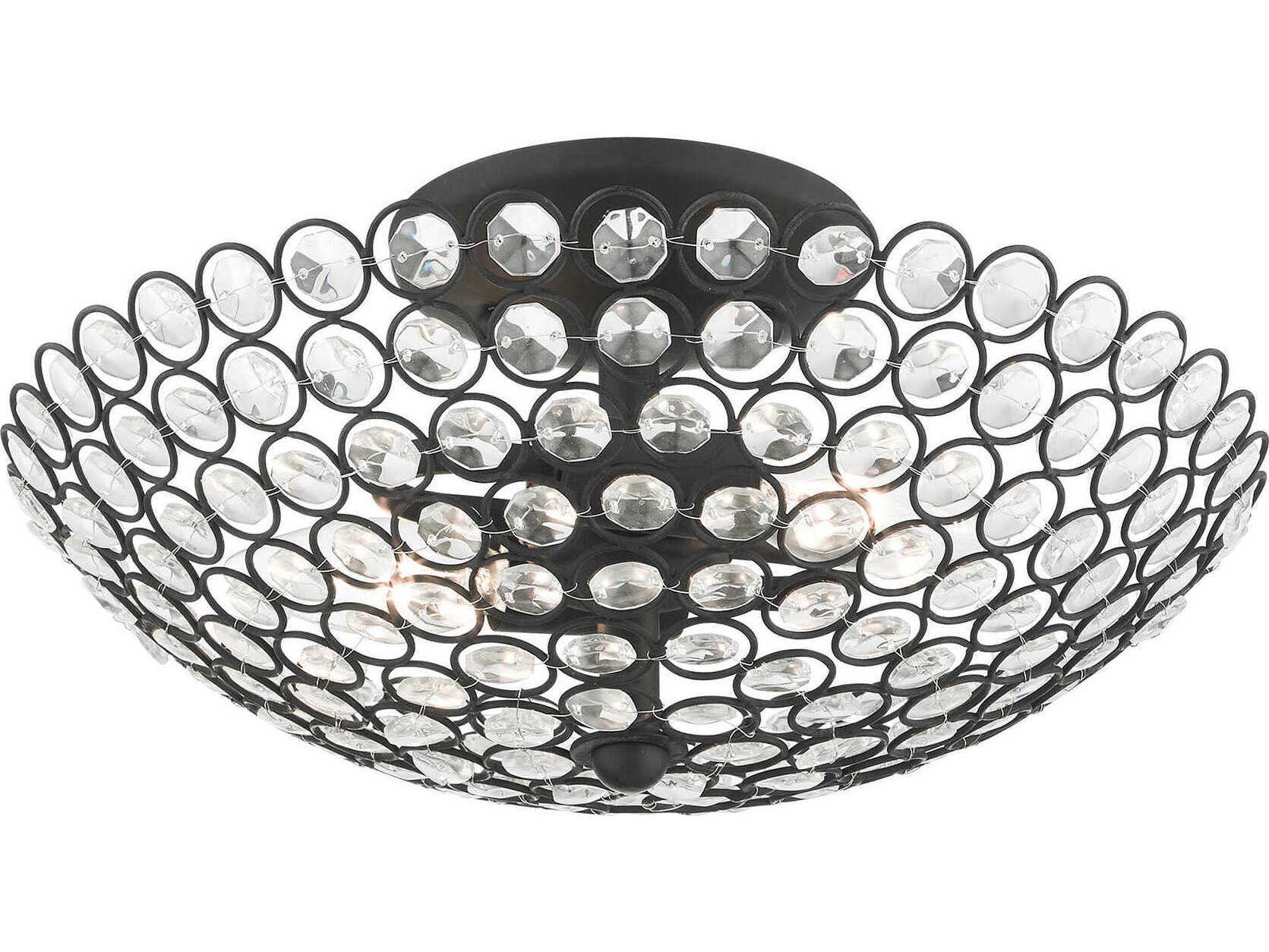 Livex Lighting Cassandra 2-Light Black Clear Crystal Bowl Semi Flush Mount