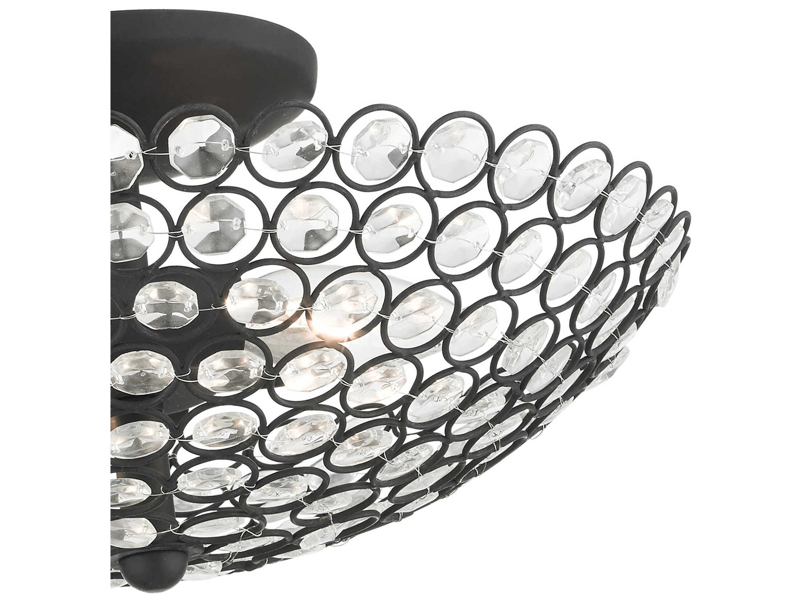 Livex Lighting Cassandra 2-Light Black Clear Crystal Bowl Semi Flush Mount