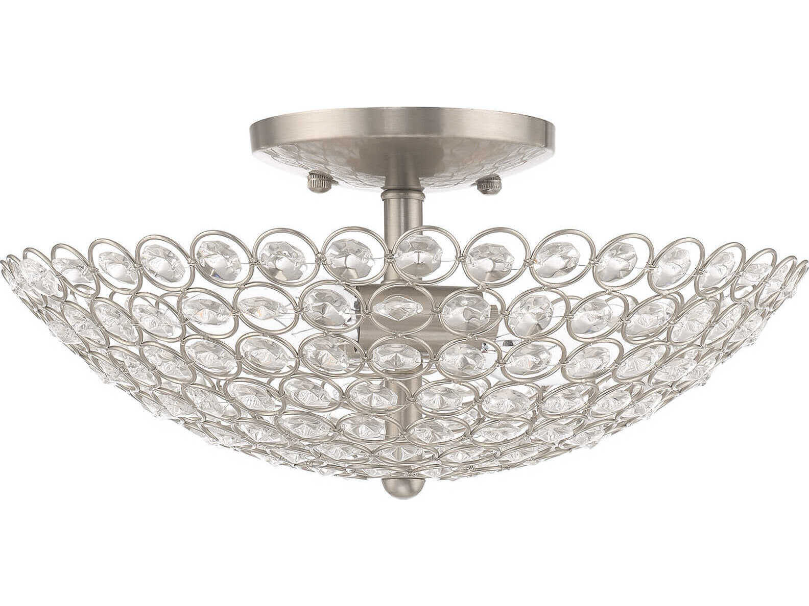 Livex Lighting Cassandra 2-Light Brushed Nickel Clear Crystal Bowl Semi Flush Mount