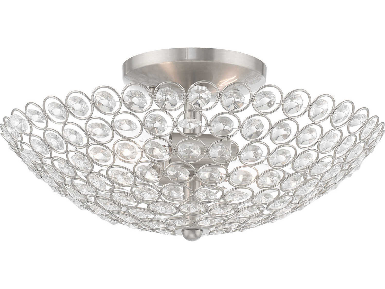 Livex Lighting Cassandra 2-Light Brushed Nickel Clear Crystal Bowl Semi Flush Mount