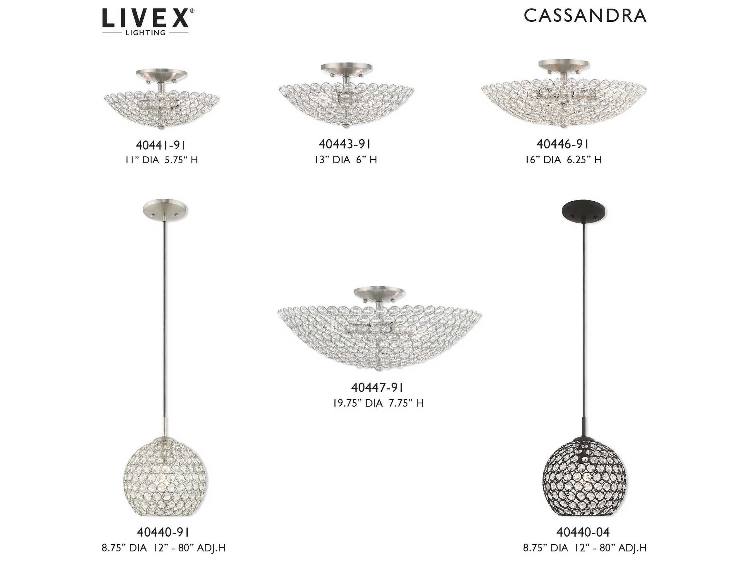 Livex Lighting Cassandra 2-Light Brushed Nickel Clear Crystal Bowl Semi Flush Mount