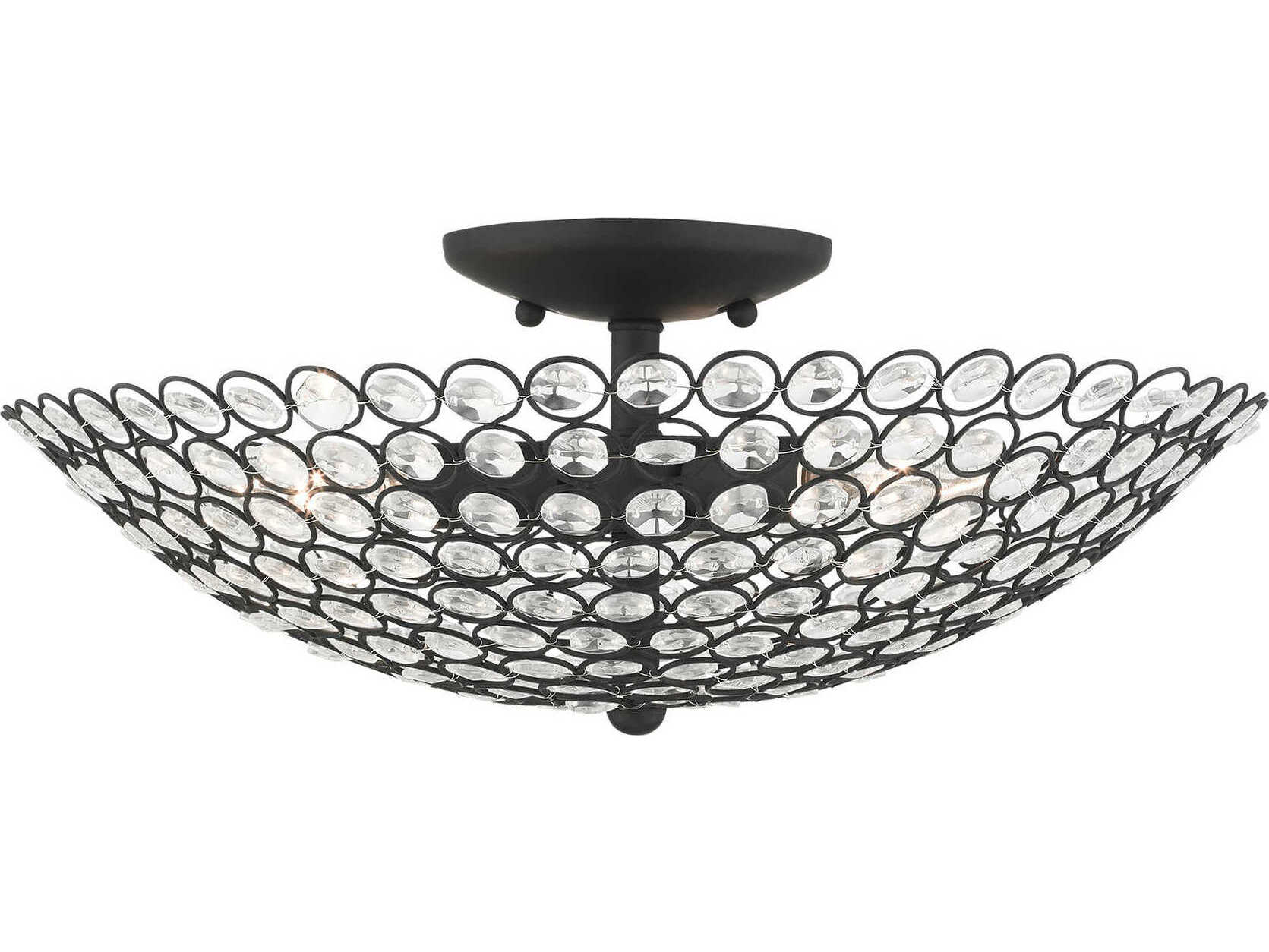 Livex Lighting Cassandra 3-Light Black Crystal Bowl Semi Flush Mount