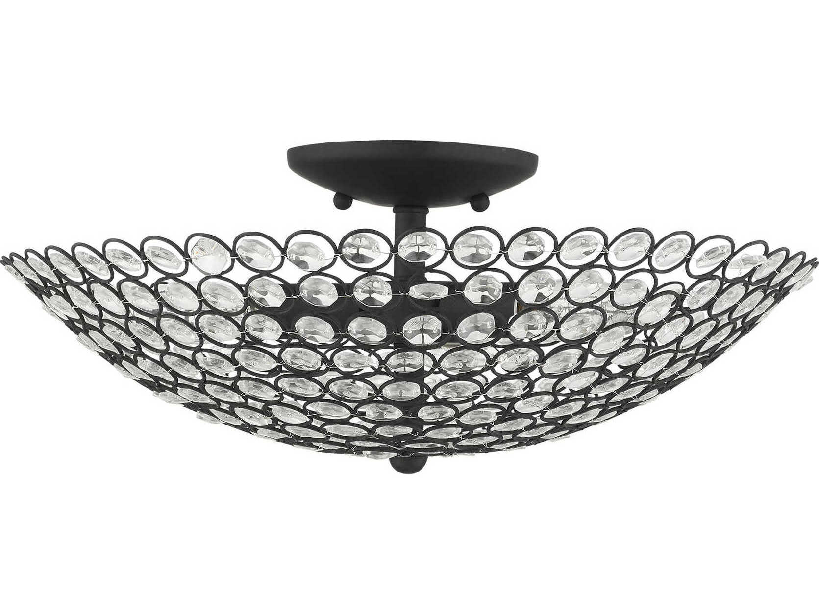 Livex Lighting Cassandra 3-Light Black Crystal Bowl Semi Flush Mount
