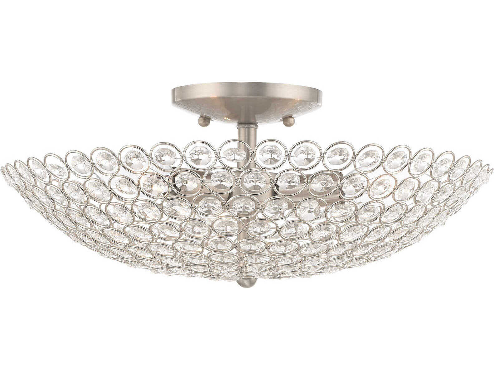 Livex Lighting Cassandra 3-Light Brushed Nickel Clear Crystal Bowl Semi Flush Mount