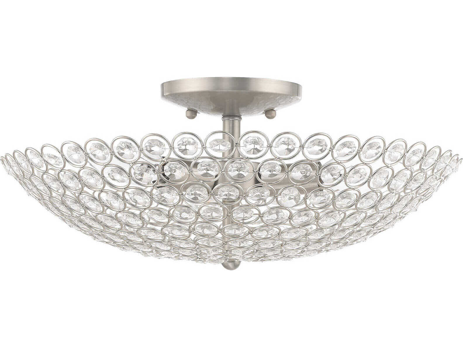 Livex Lighting Cassandra 3-Light Brushed Nickel Clear Crystal Bowl Semi Flush Mount