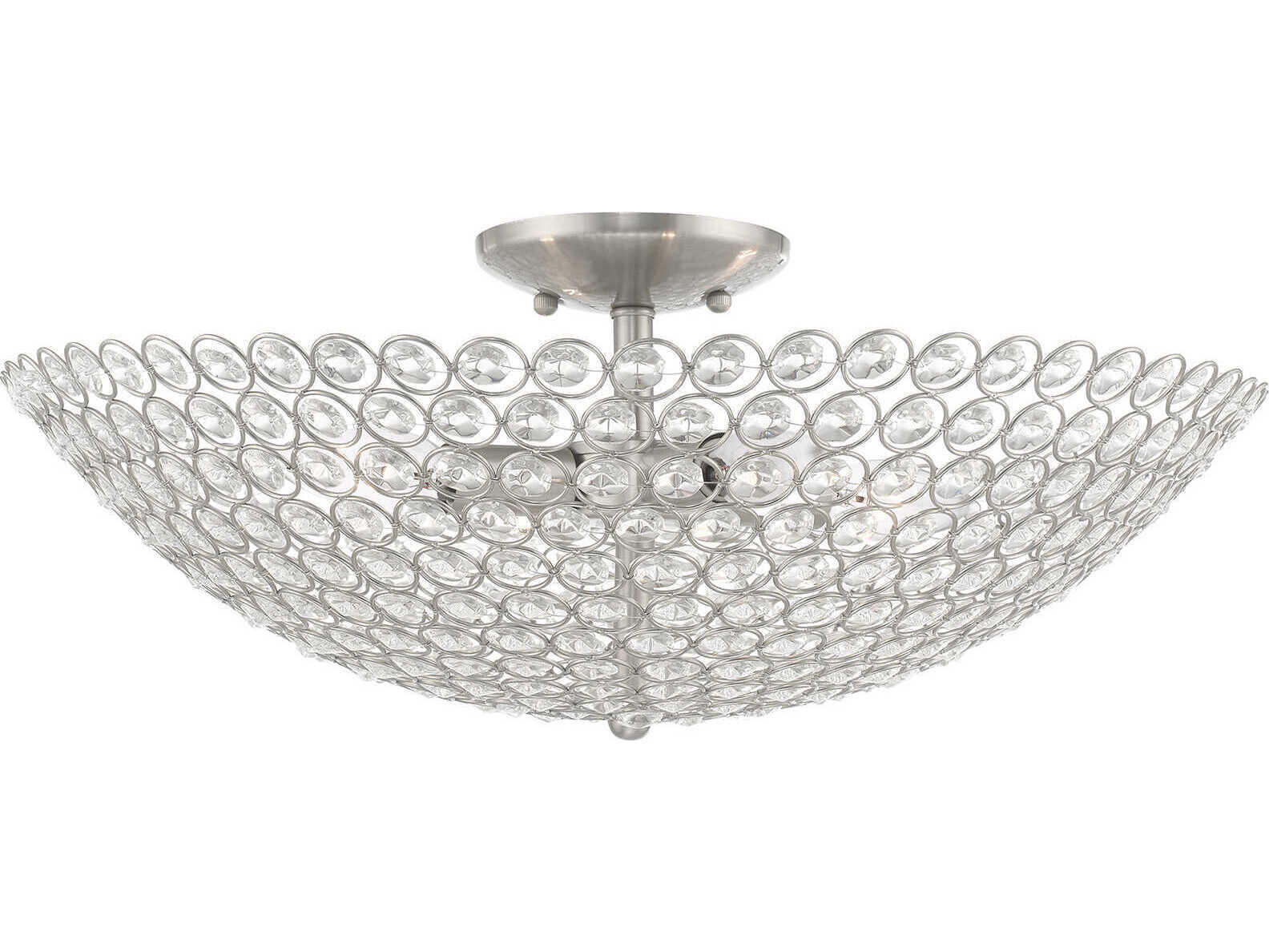Livex Lighting Cassandra 4-Light Brushed Nickel Clear Crystal Bowl Semi Flush Mount