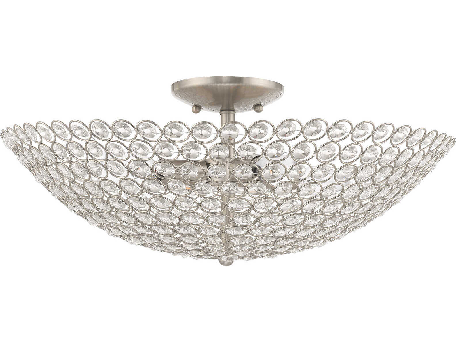 Livex Lighting Cassandra 4-Light Brushed Nickel Clear Crystal Bowl Semi Flush Mount