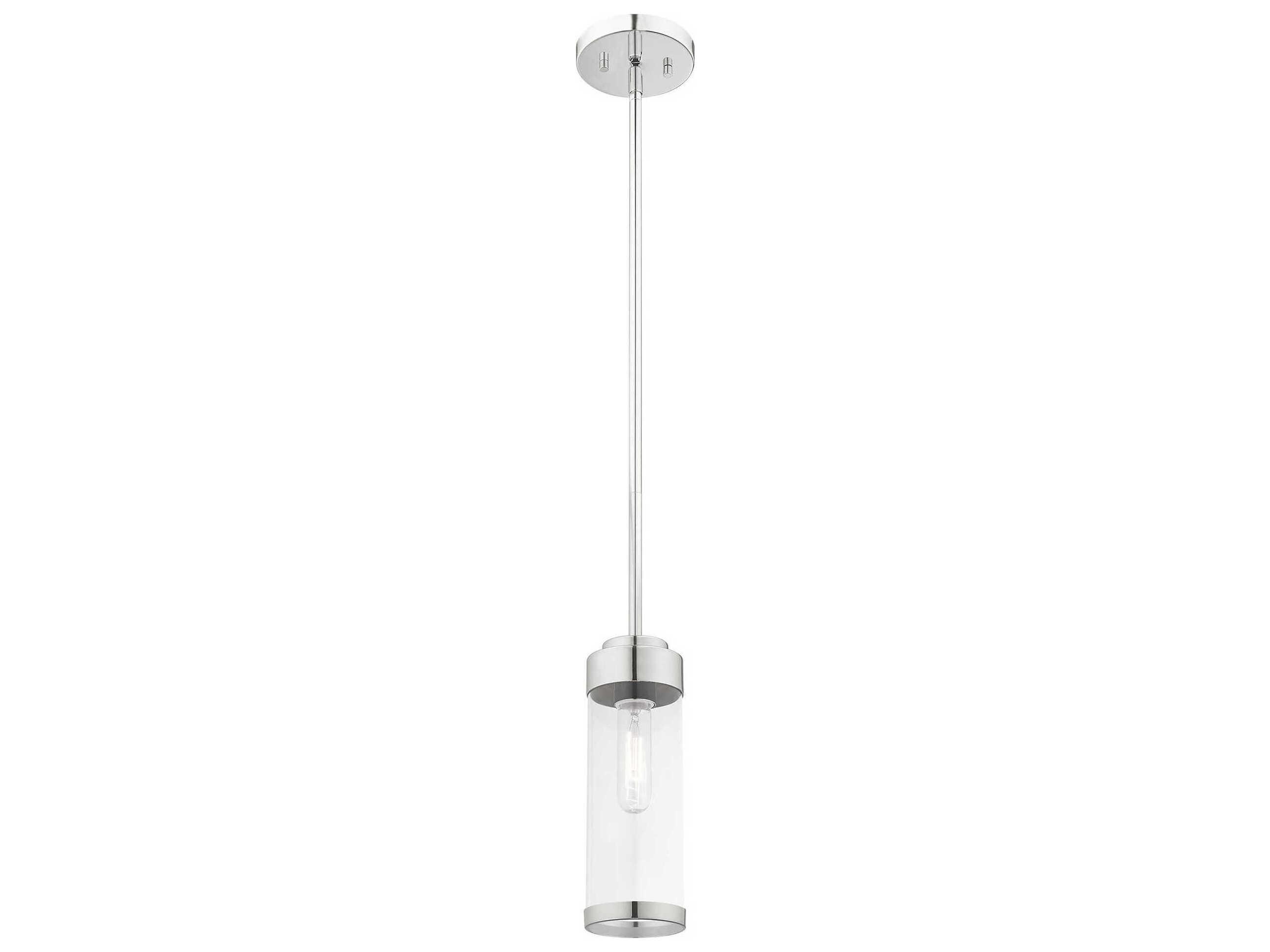 Livex Lighting Hillcrest 1-Light Polished Chrome Clear Glass Cylinder Mini Pendant