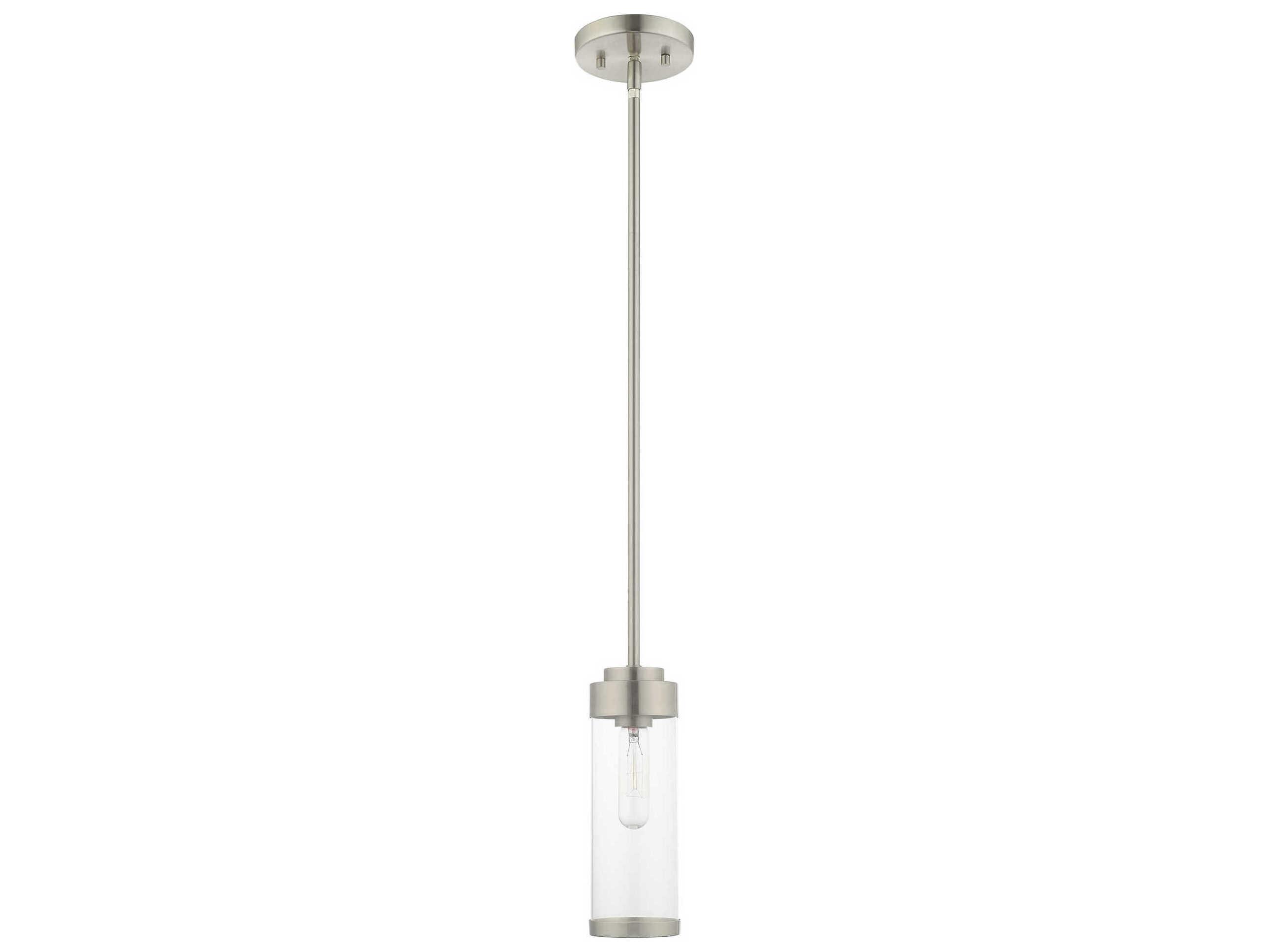 Livex Lighting Hillcrest 1-Light Brushed Nickel Glass Mini Pendant