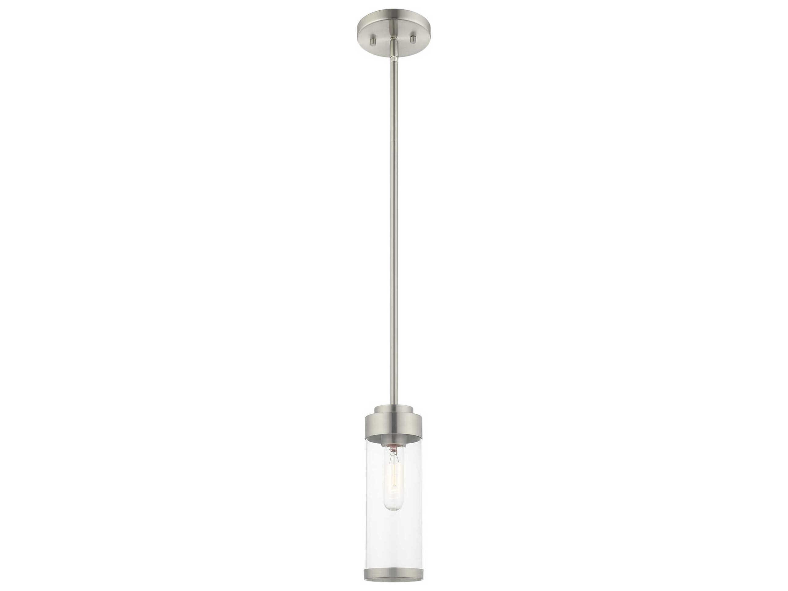 Livex Lighting Hillcrest 1-Light Brushed Nickel Glass Mini Pendant