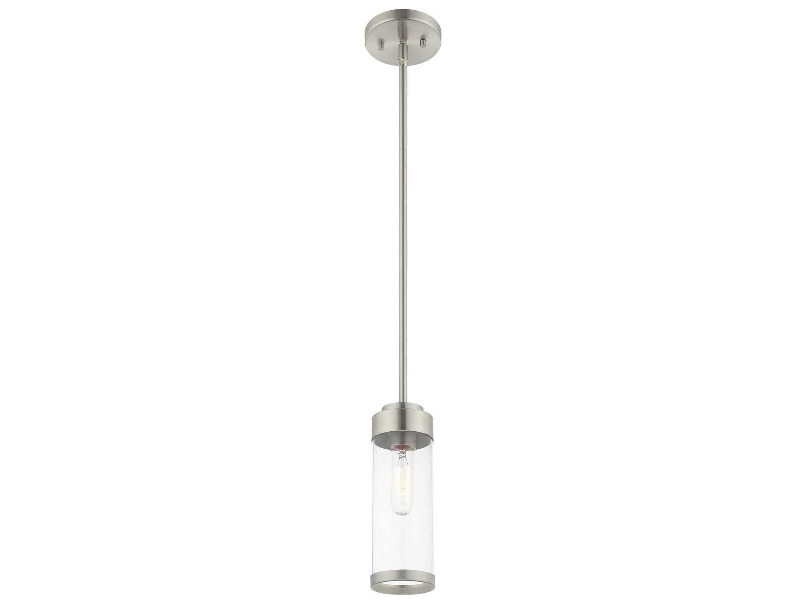Livex Lighting Hillcrest 1-Light Brushed Nickel Glass Mini Pendant