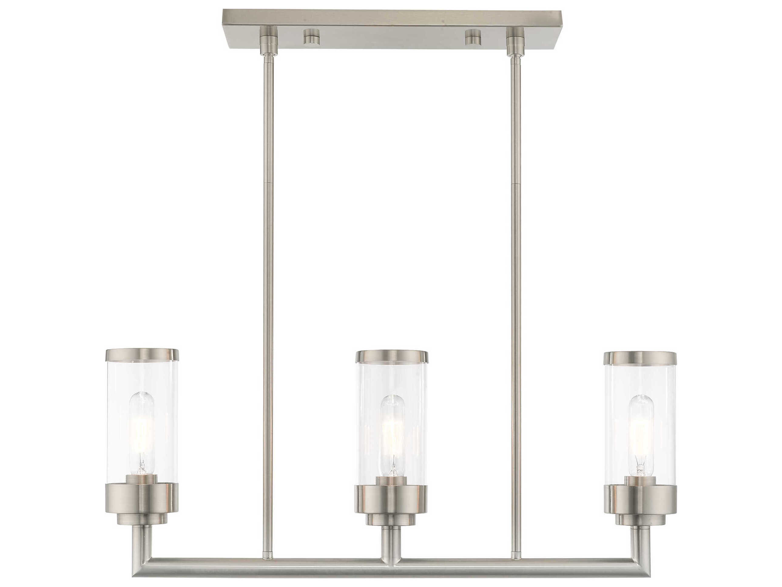 Livex Lighting Hillcrest 3-Light Brushed Nickel Glass Cylinder Island Pendant