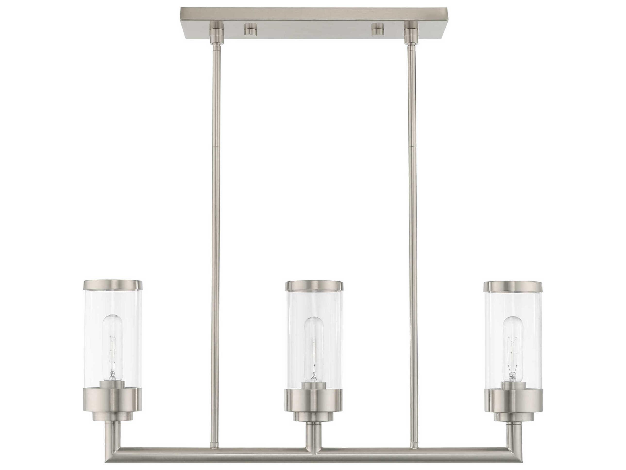 Livex Lighting Hillcrest 3-Light Brushed Nickel Glass Cylinder Island Pendant