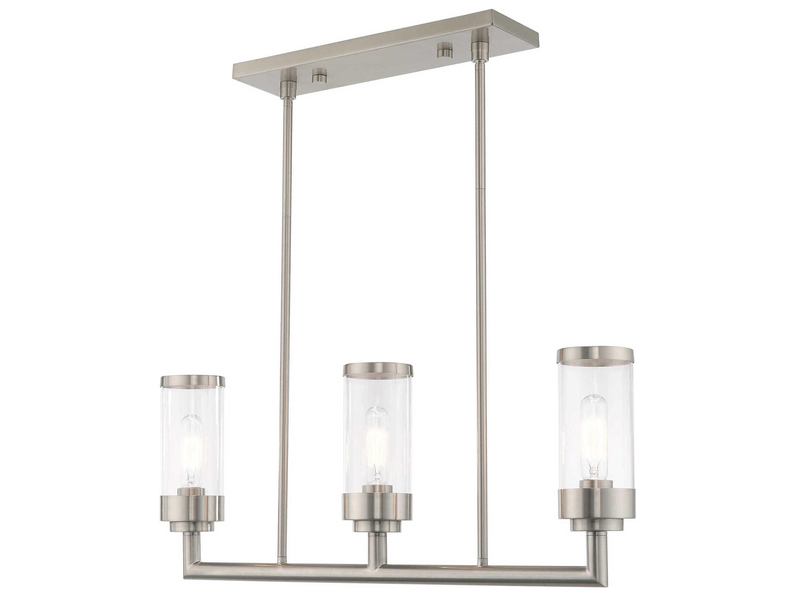 Livex Lighting Hillcrest 3-Light Brushed Nickel Glass Cylinder Island Pendant