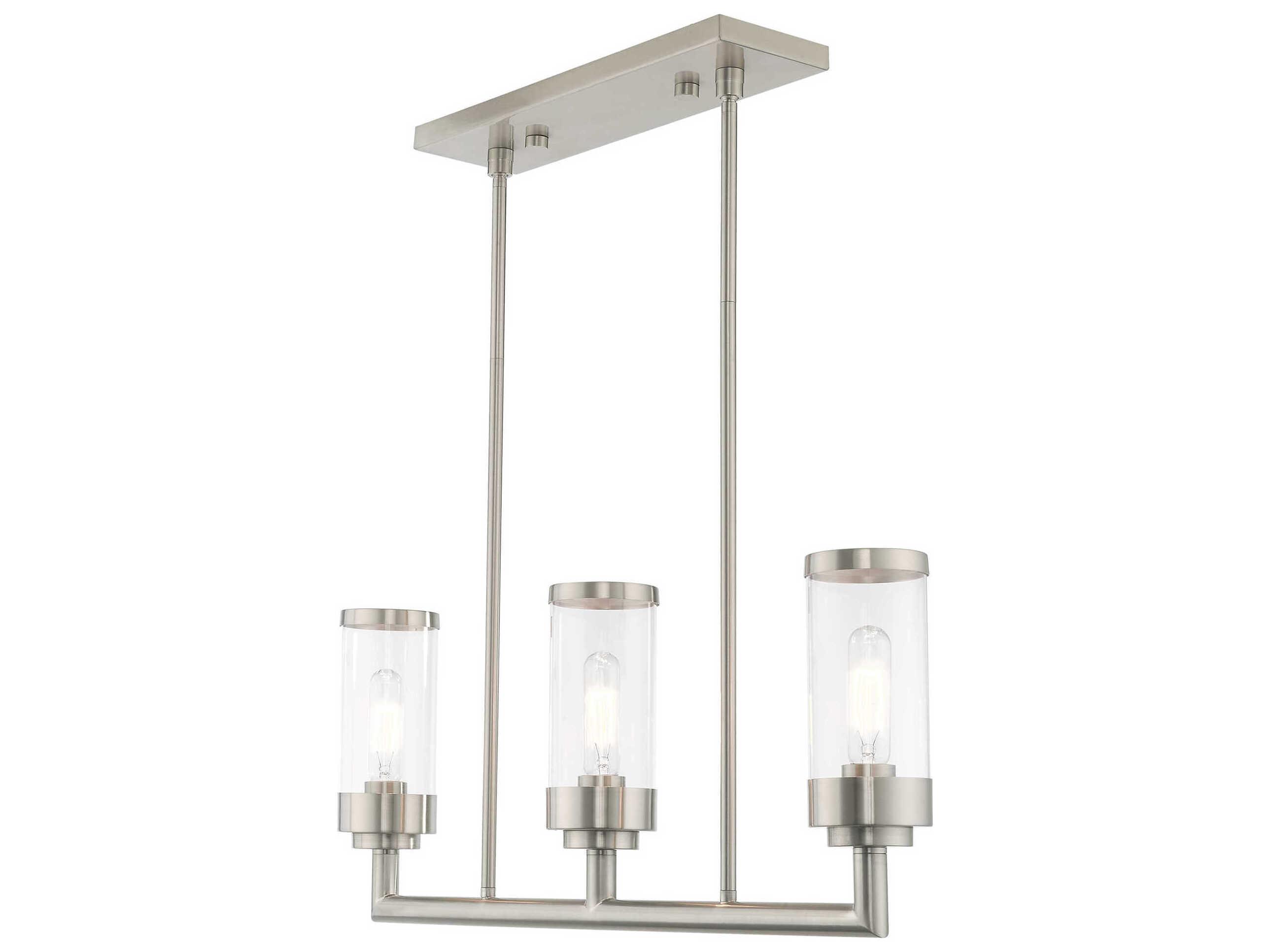 Livex Lighting Hillcrest 3-Light Brushed Nickel Glass Cylinder Island Pendant