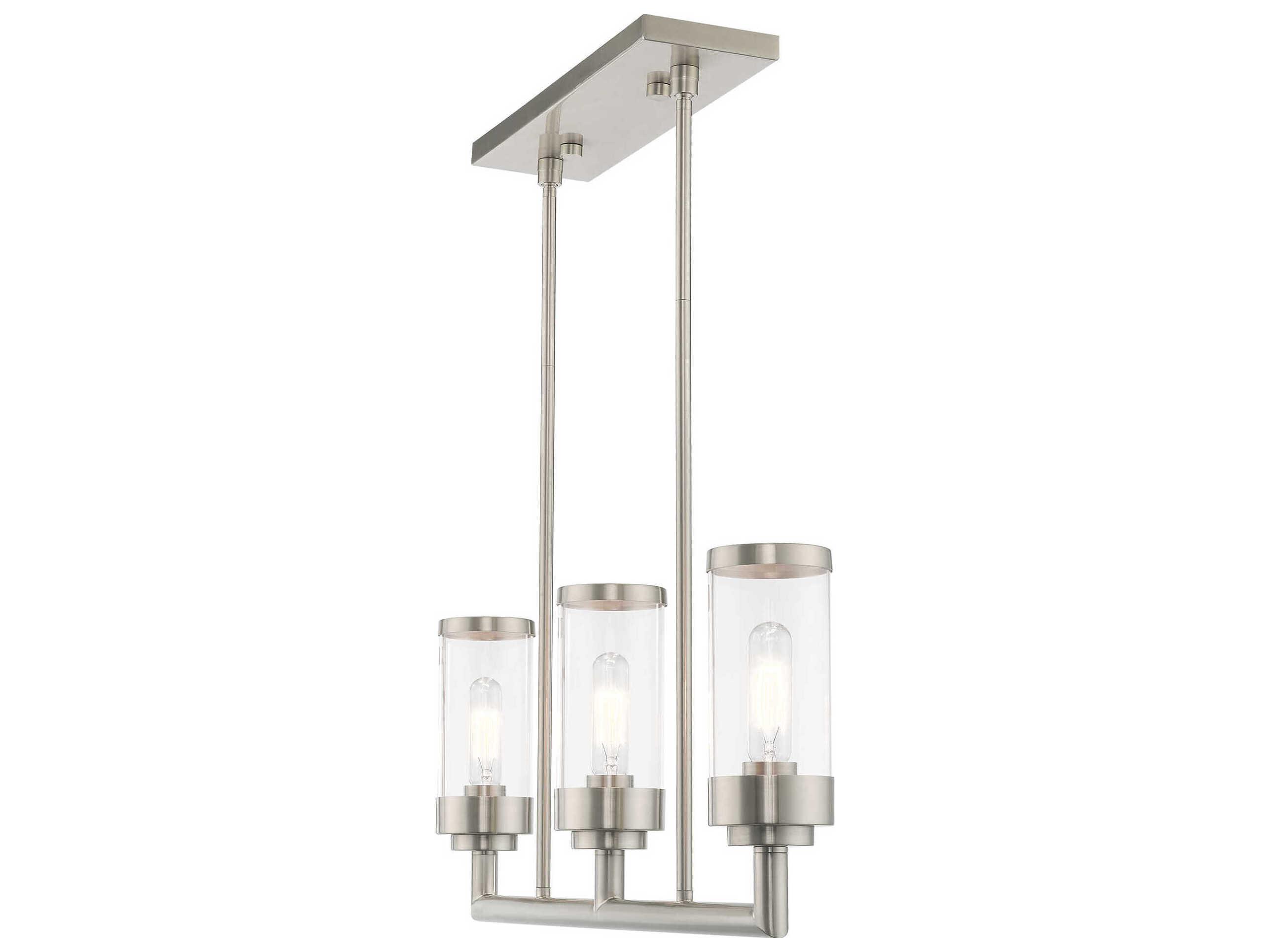 Livex Lighting Hillcrest 3-Light Brushed Nickel Glass Cylinder Island Pendant