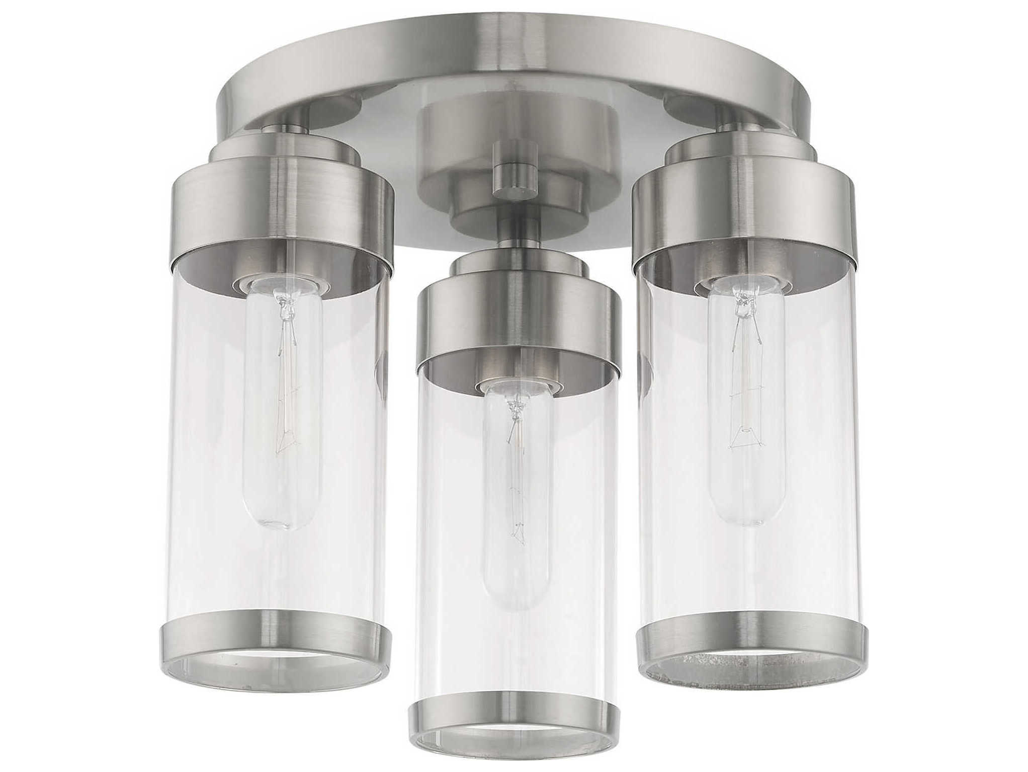 Livex Lighting Hillcrest 3-Light Brushed Nickel Clear Glass Cylinder Semi Flush Mount
