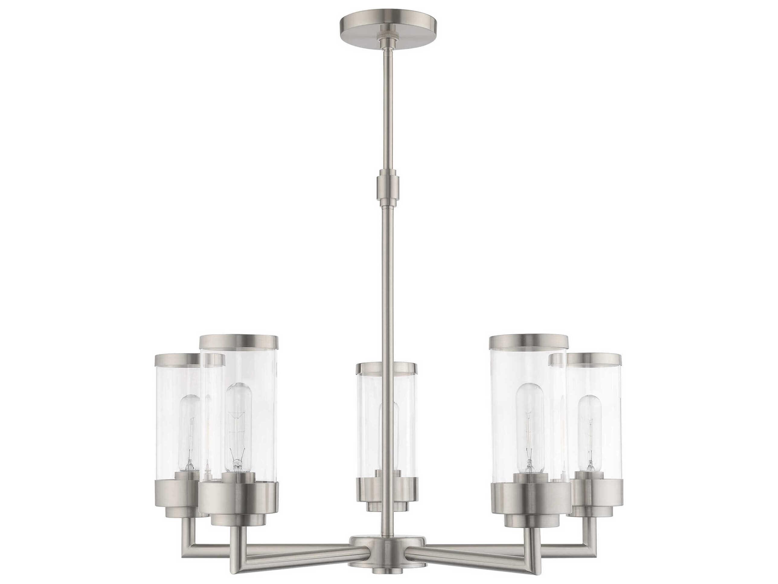 Livex Lighting Hillcrest 5-Light Brushed Nickel Clear Glass Cylinder Chandelier