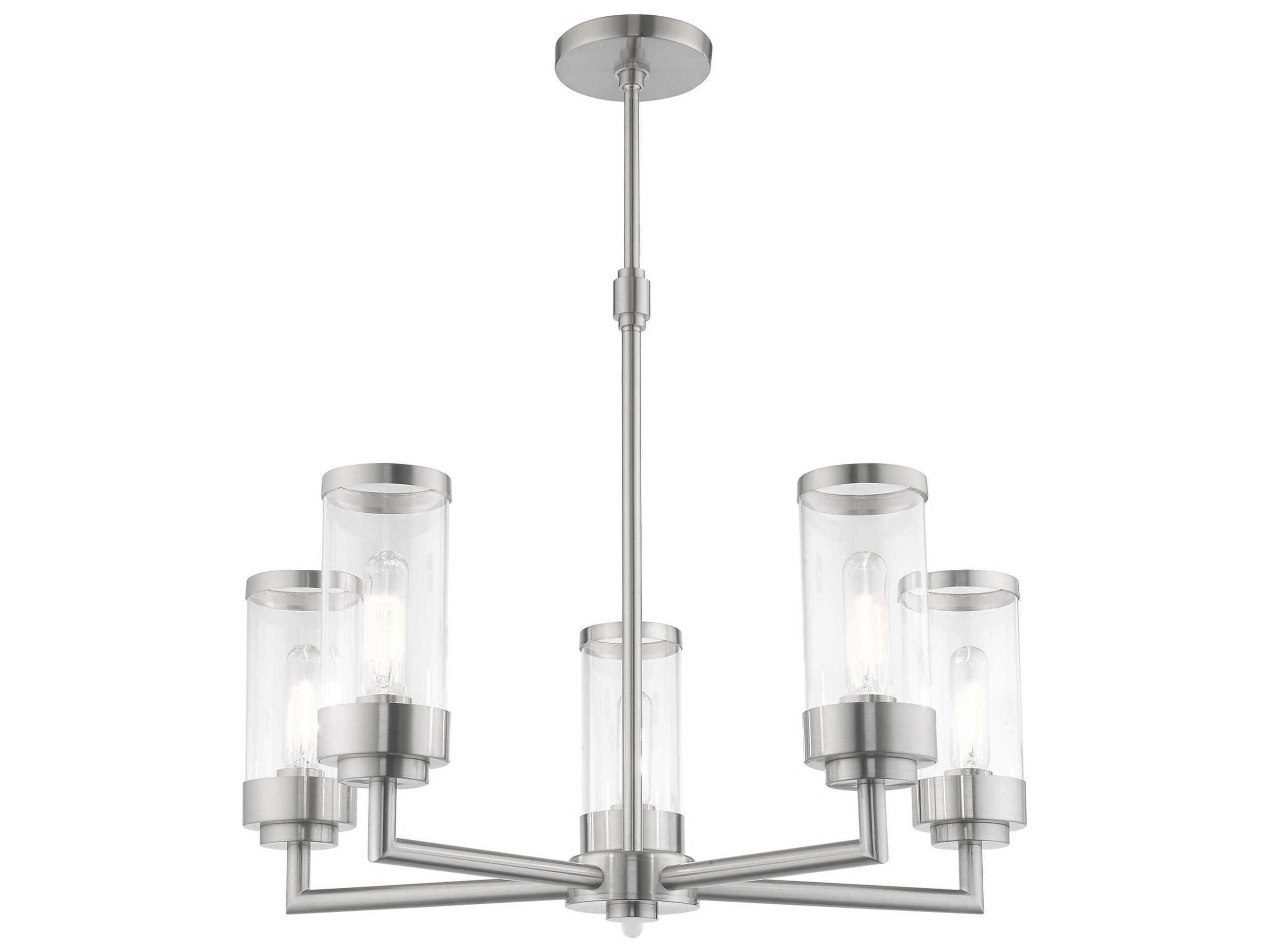 Livex Lighting Hillcrest 5-Light Brushed Nickel Clear Glass Cylinder Chandelier
