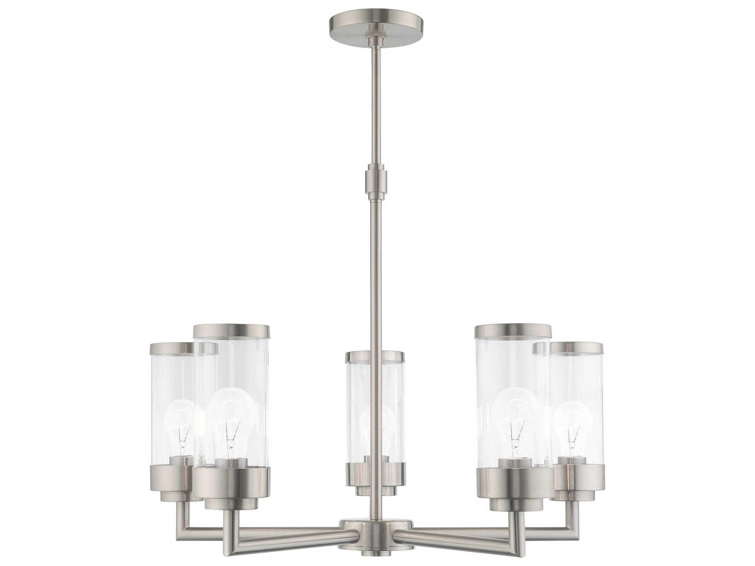 Livex Lighting Hillcrest 5-Light Brushed Nickel Clear Glass Cylinder Chandelier