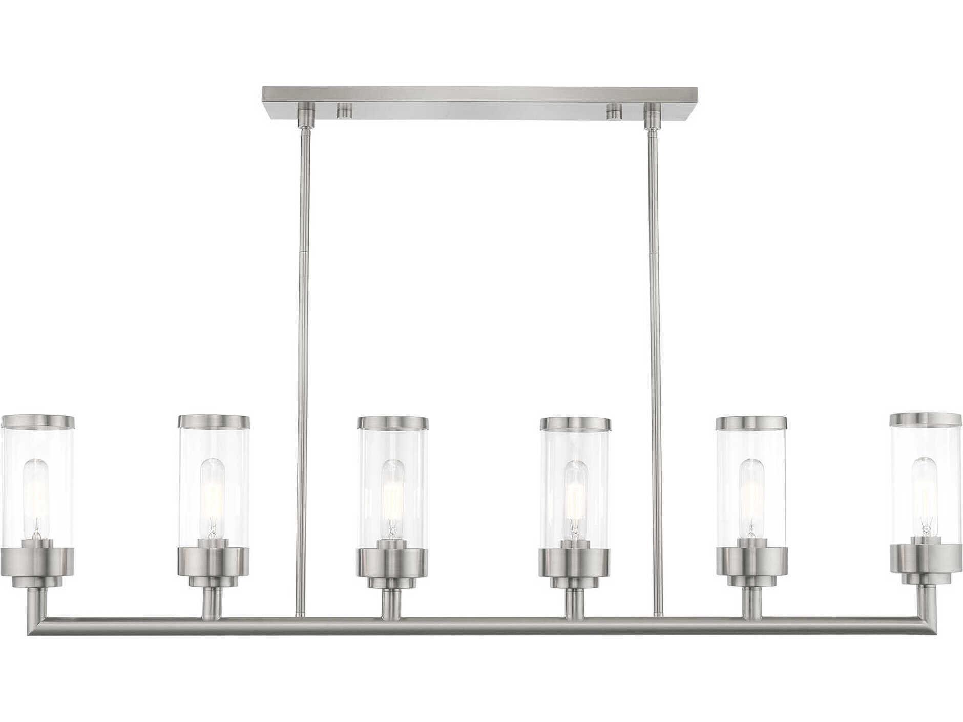 Livex Lighting Hillcrest 6-Light Brushed Nickel Glass Cylinder Island Pendant