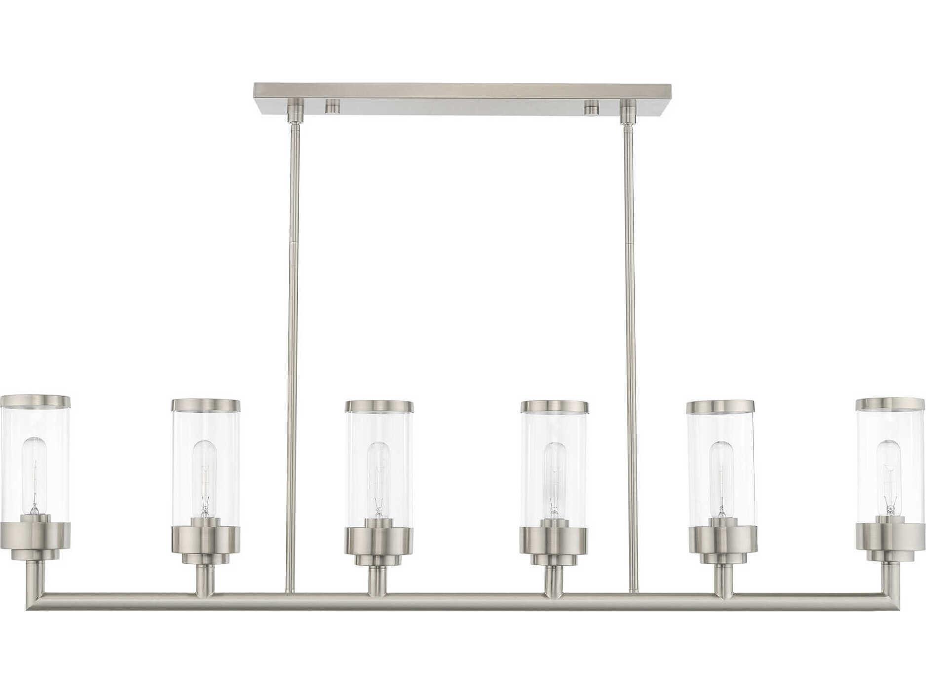 Livex Lighting Hillcrest 6-Light Brushed Nickel Glass Cylinder Island Pendant