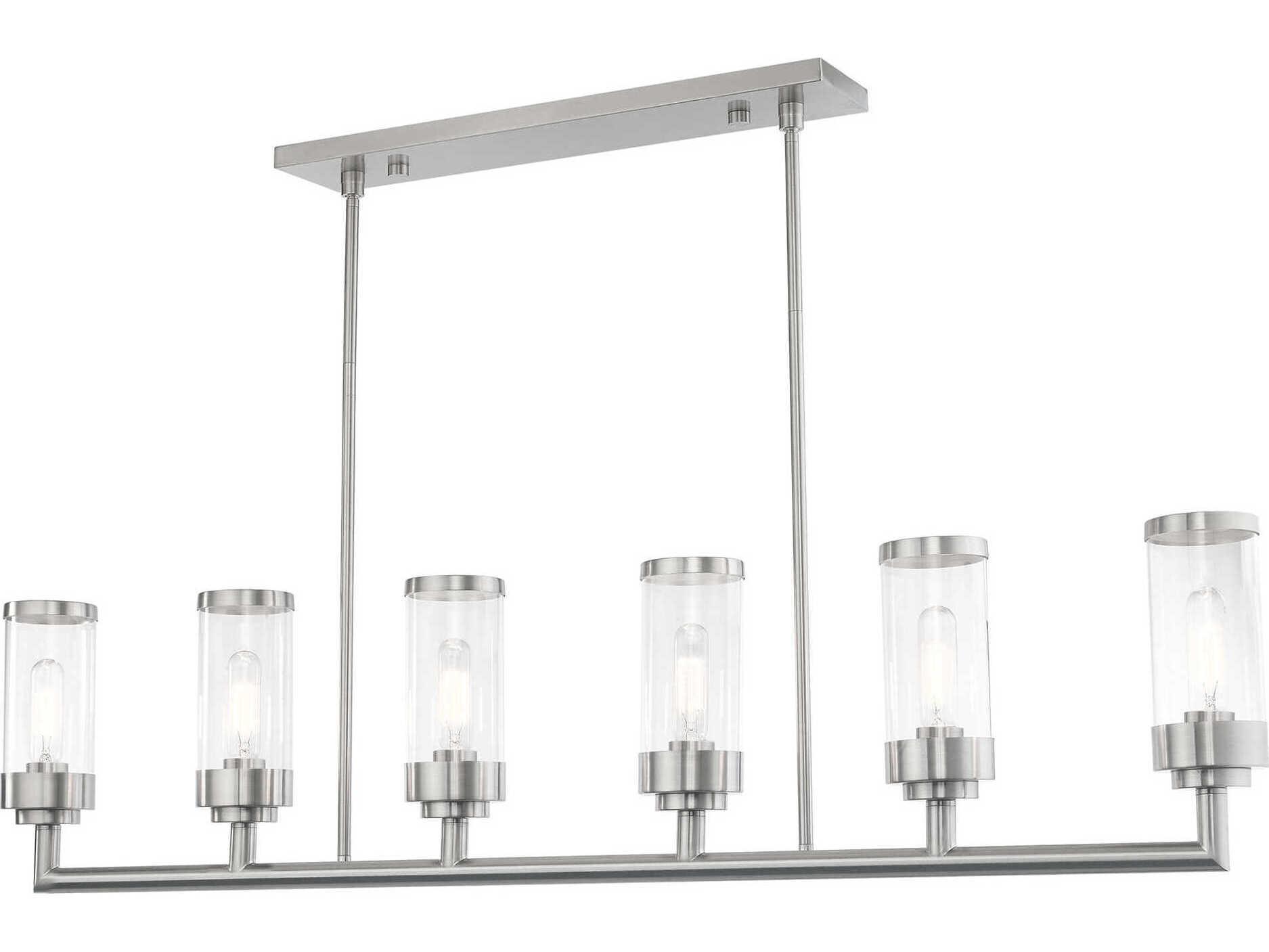 Livex Lighting Hillcrest 6-Light Brushed Nickel Glass Cylinder Island Pendant