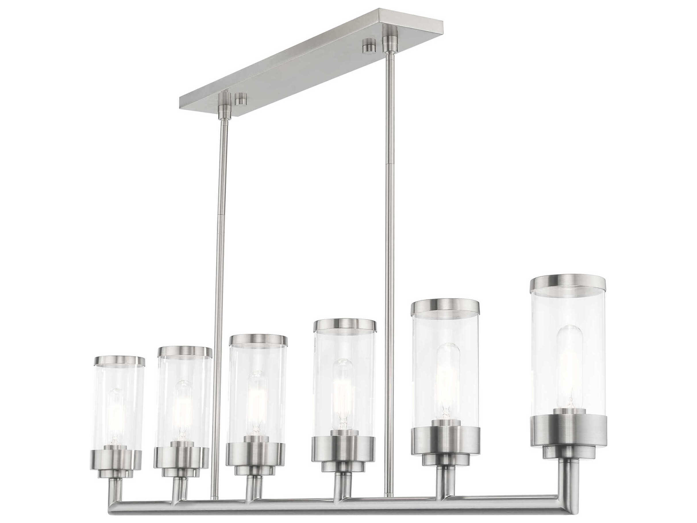 Livex Lighting Hillcrest 6-Light Brushed Nickel Glass Cylinder Island Pendant