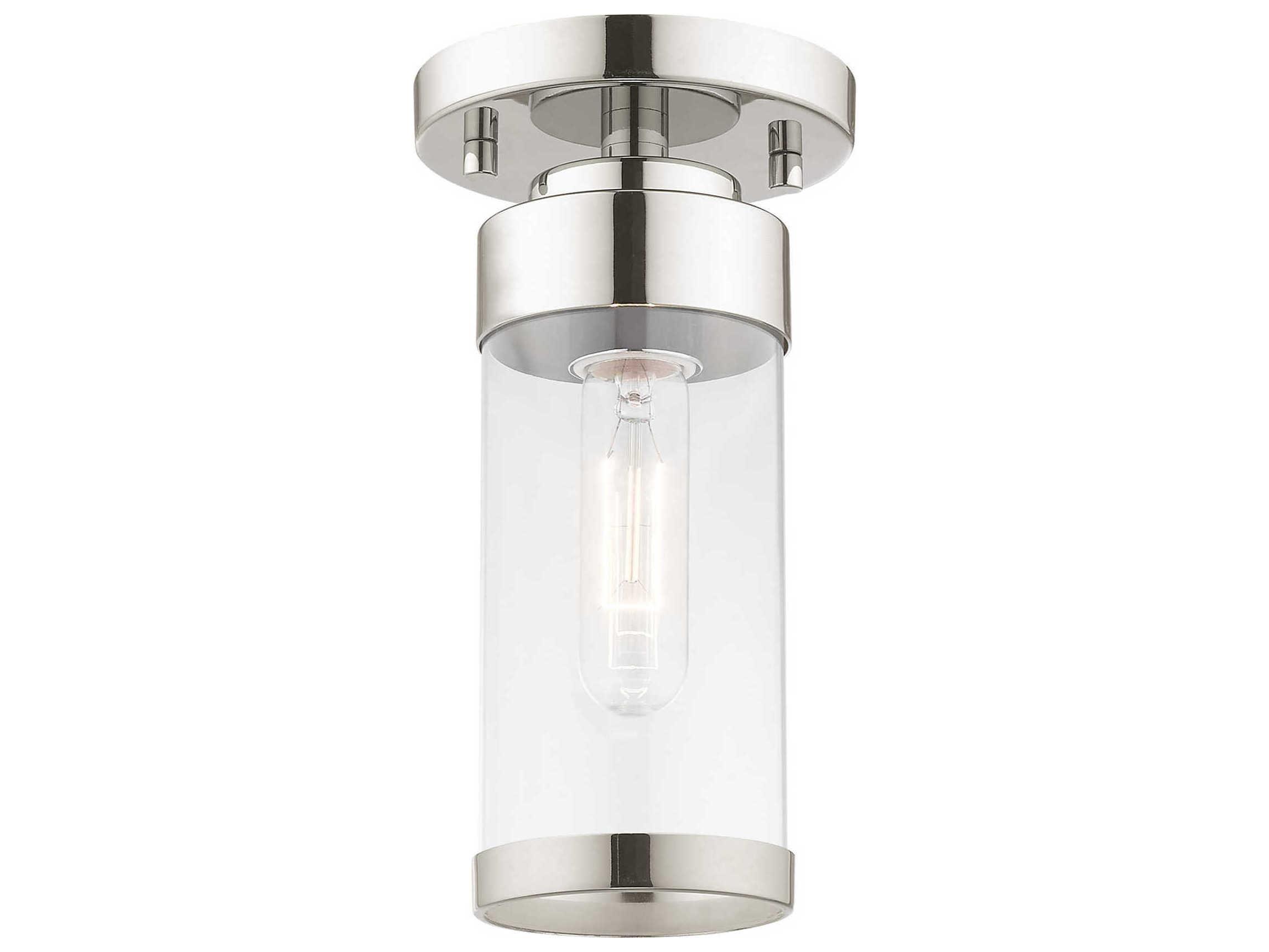 Livex Lighting Hillcrest 1-Light Polished Chrome Clear Glass Cylinder Semi Flush Mount